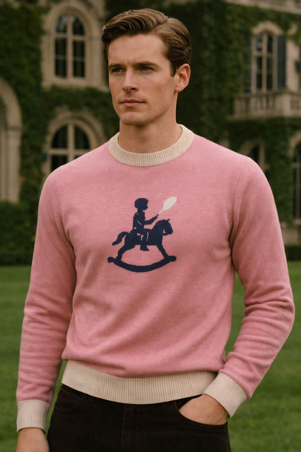 Pink, Light Pink Knitted crew neck sweater
