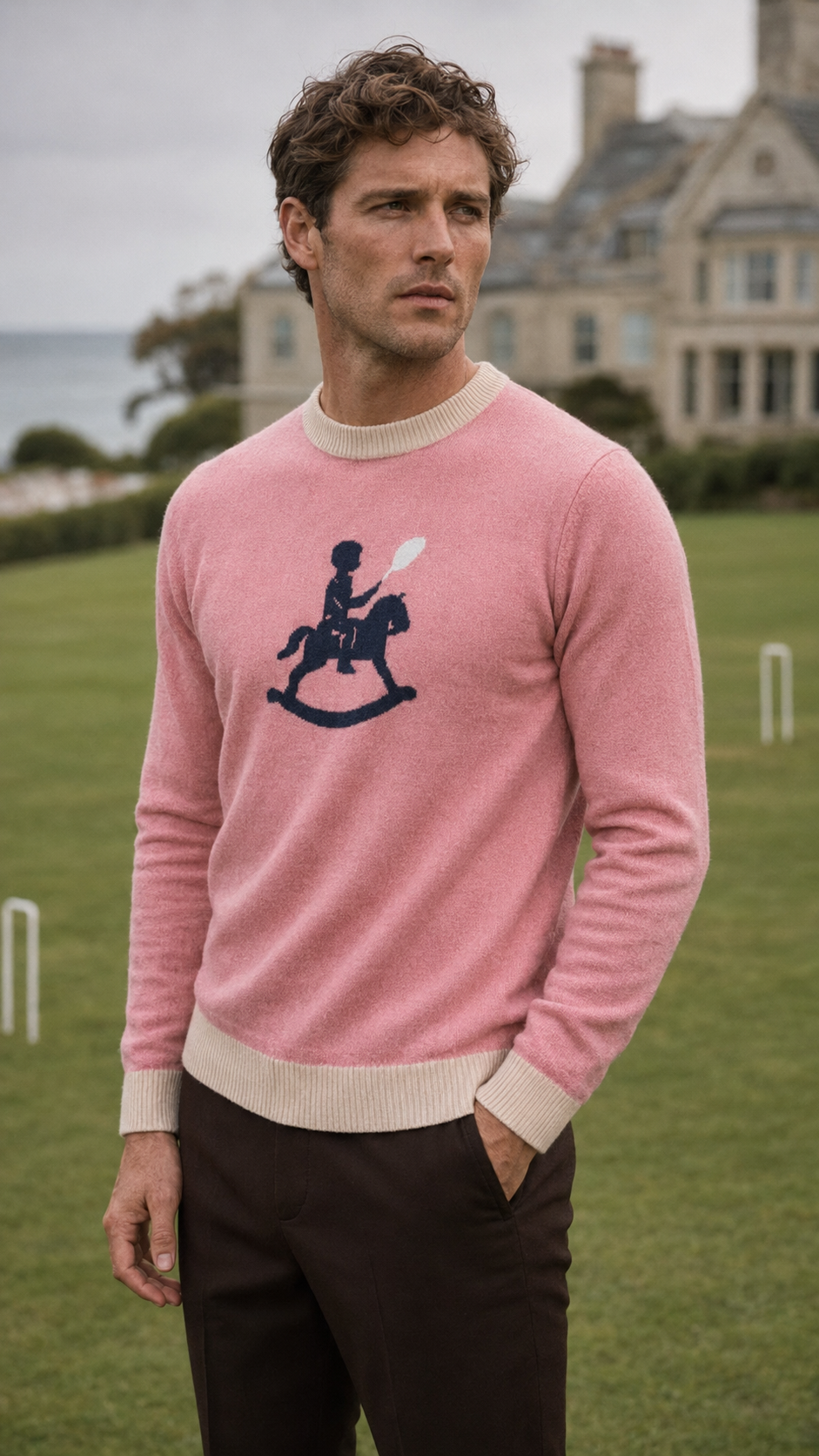 Pink, Light Pink Knitted crew neck sweater