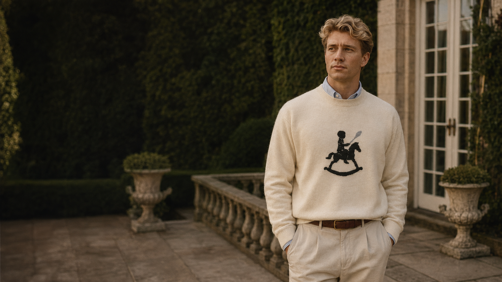 Hand-sewn White Crew Neck Sweater