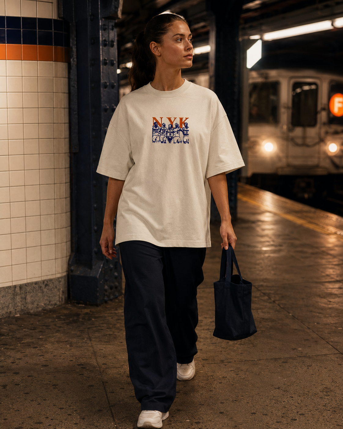 Knicks Starting Embroidered Five Oversized Unisex T-Shirt Subway.png