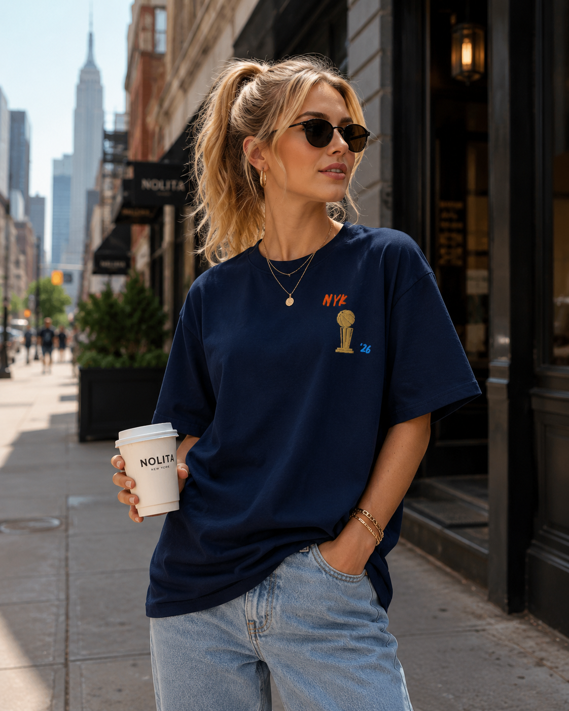 NYK Embroidered Championship Shirt Woman Wearing Model.png