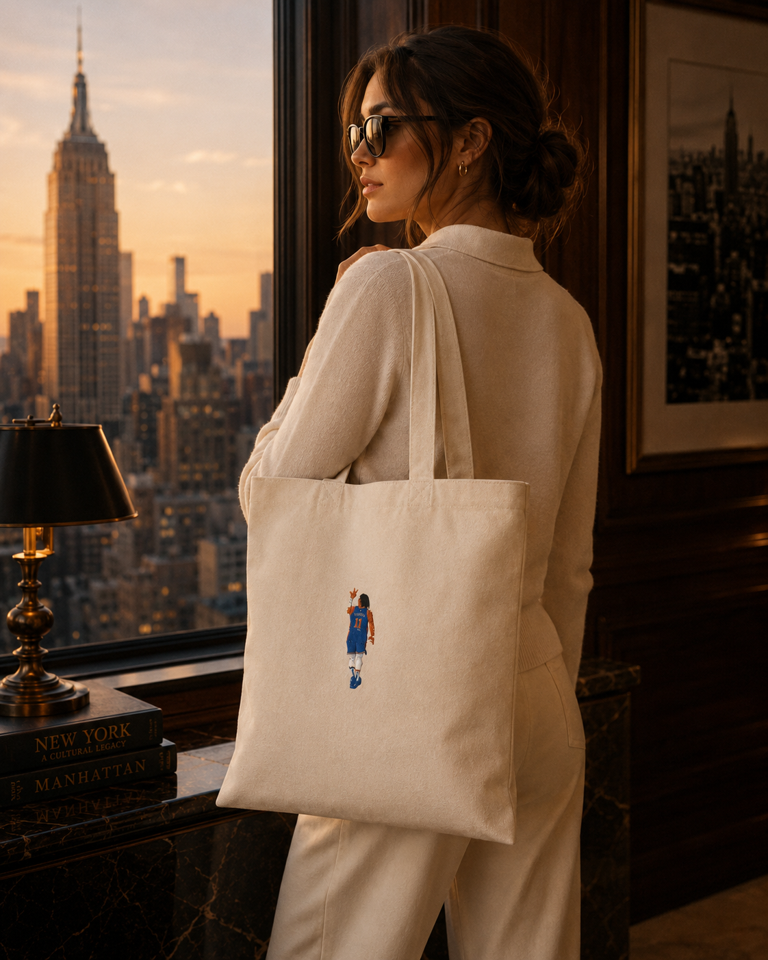 Knicks Organic Tote Bag Women Model.png