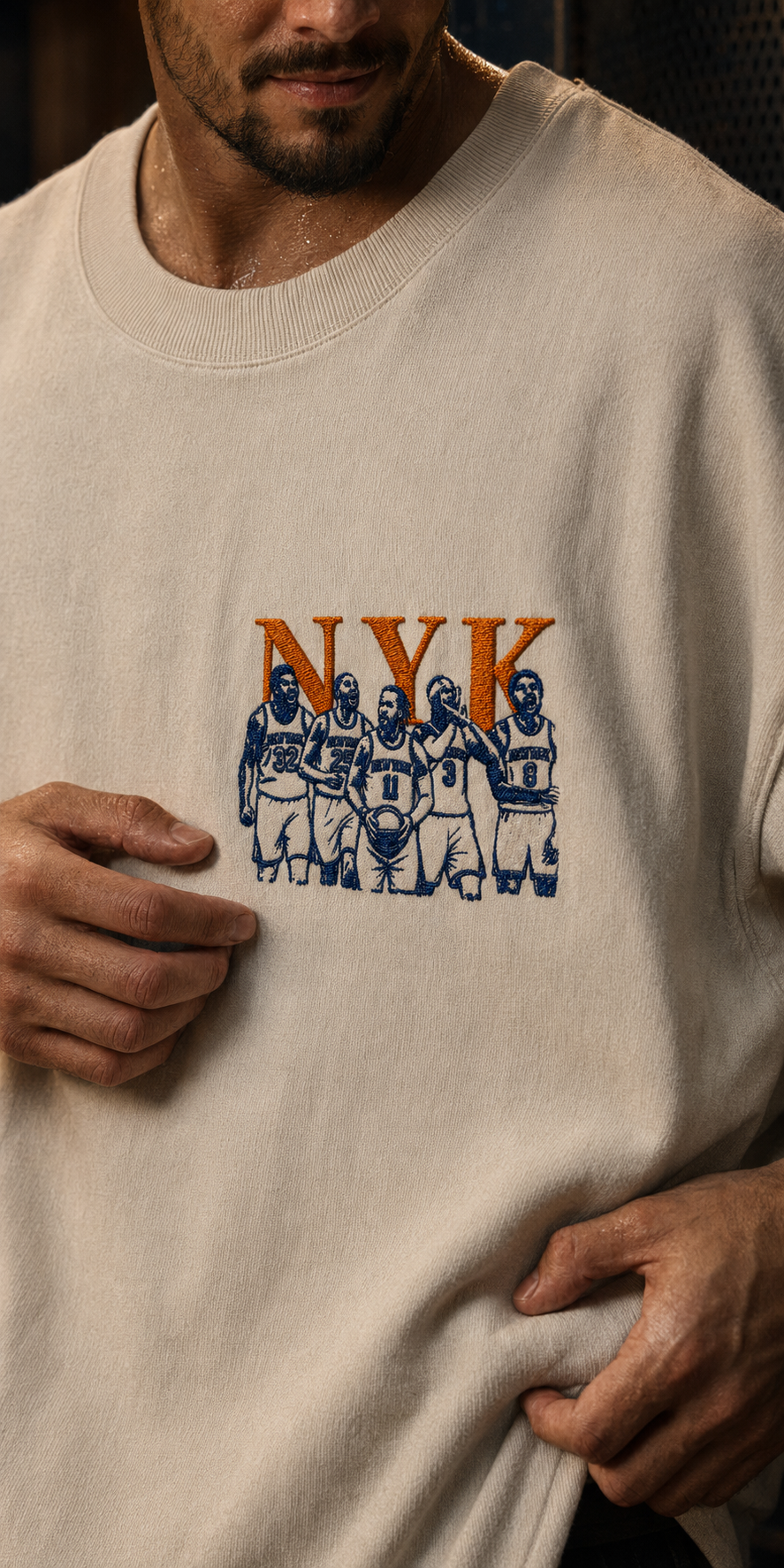 Knicks Starting Five Embroidered Oversized T-Shirt Sweating.png