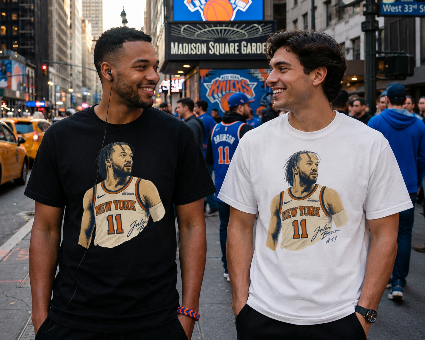 NY Knicks Brunson T-Shirt Two Models White and Black .png