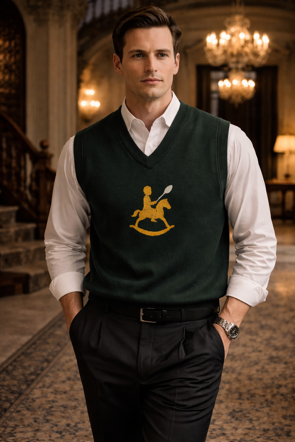 Green Knit V-neck Vest