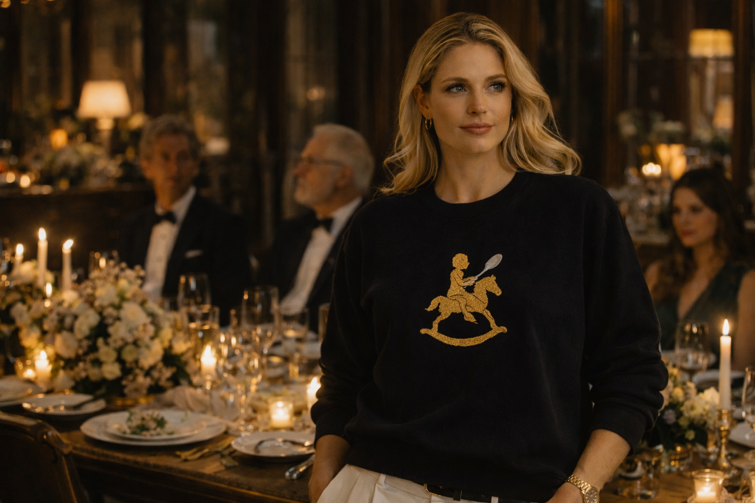 Luxury Gold Crew Neck Sweater | Hand-sewn