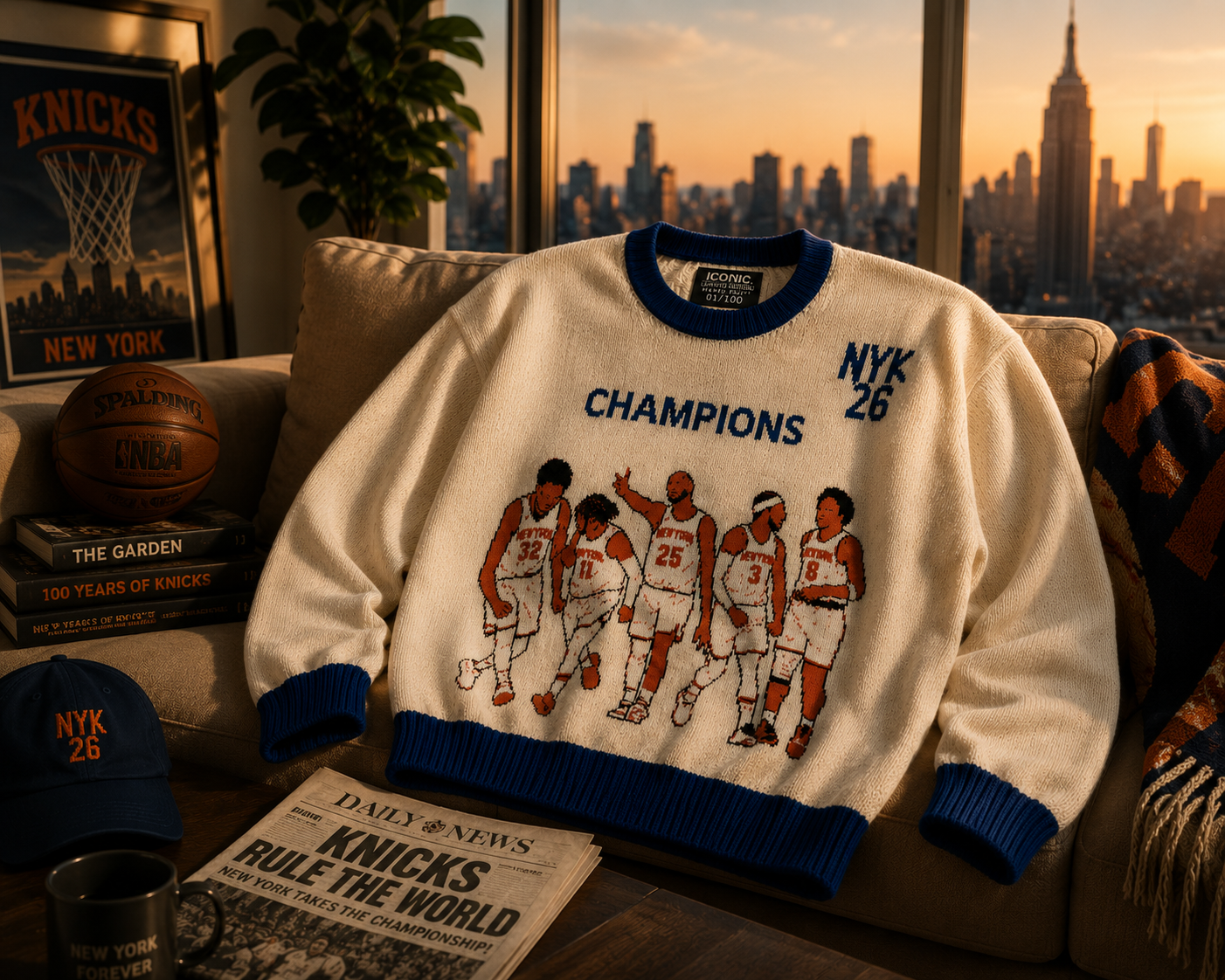 New York Knicks Championship Team| Relaxed Fit Knitted Crew Neck Sweater