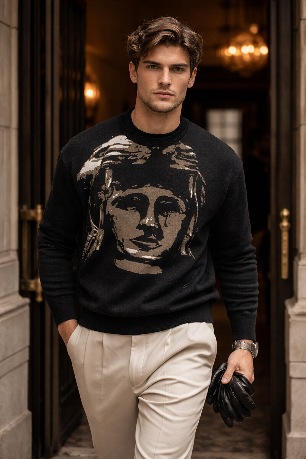 GLADIATOR Relaxed fit knitted crew neck sweater