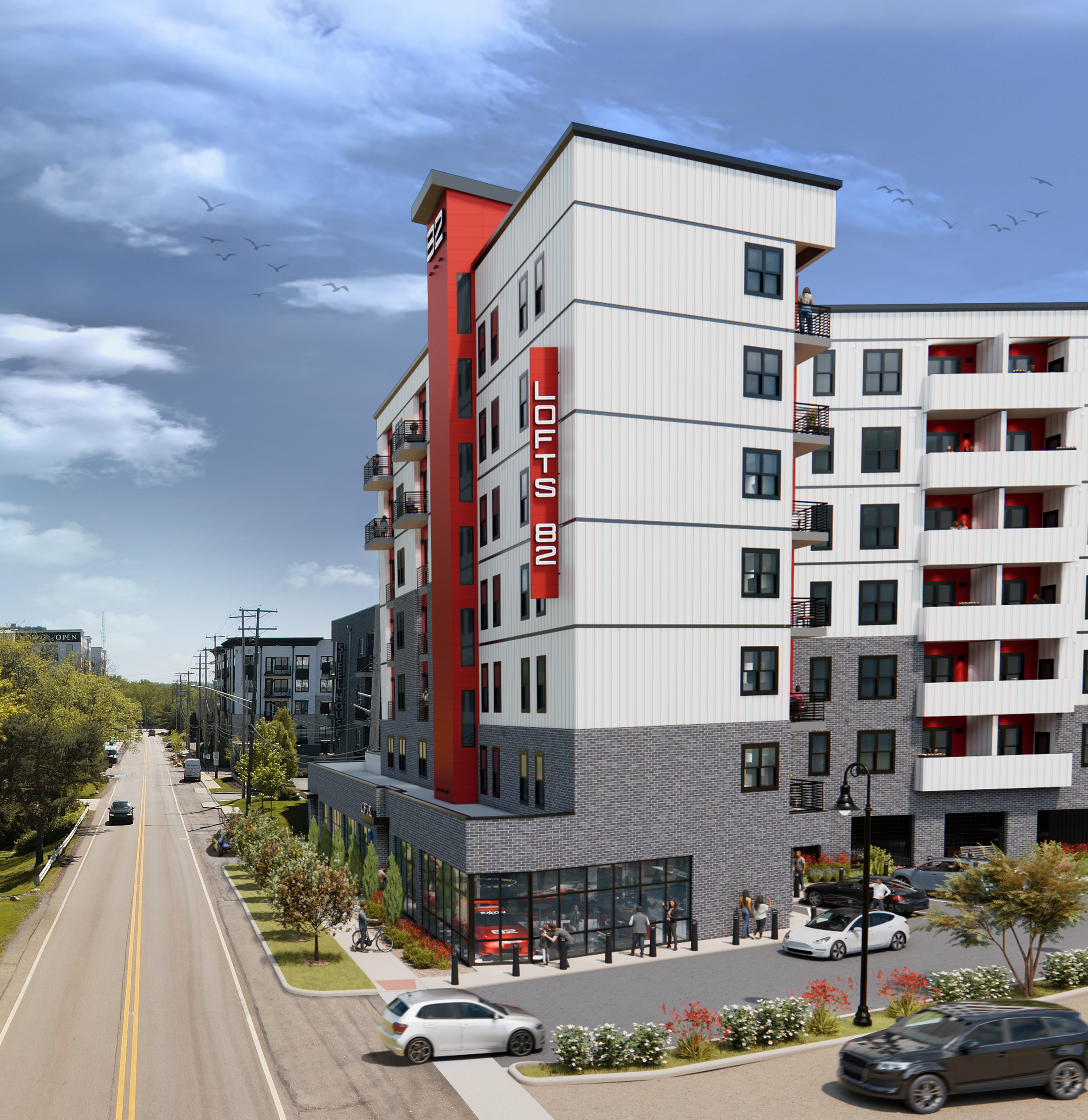 Modern 7-story multifamily building in Columbus, Ohio.