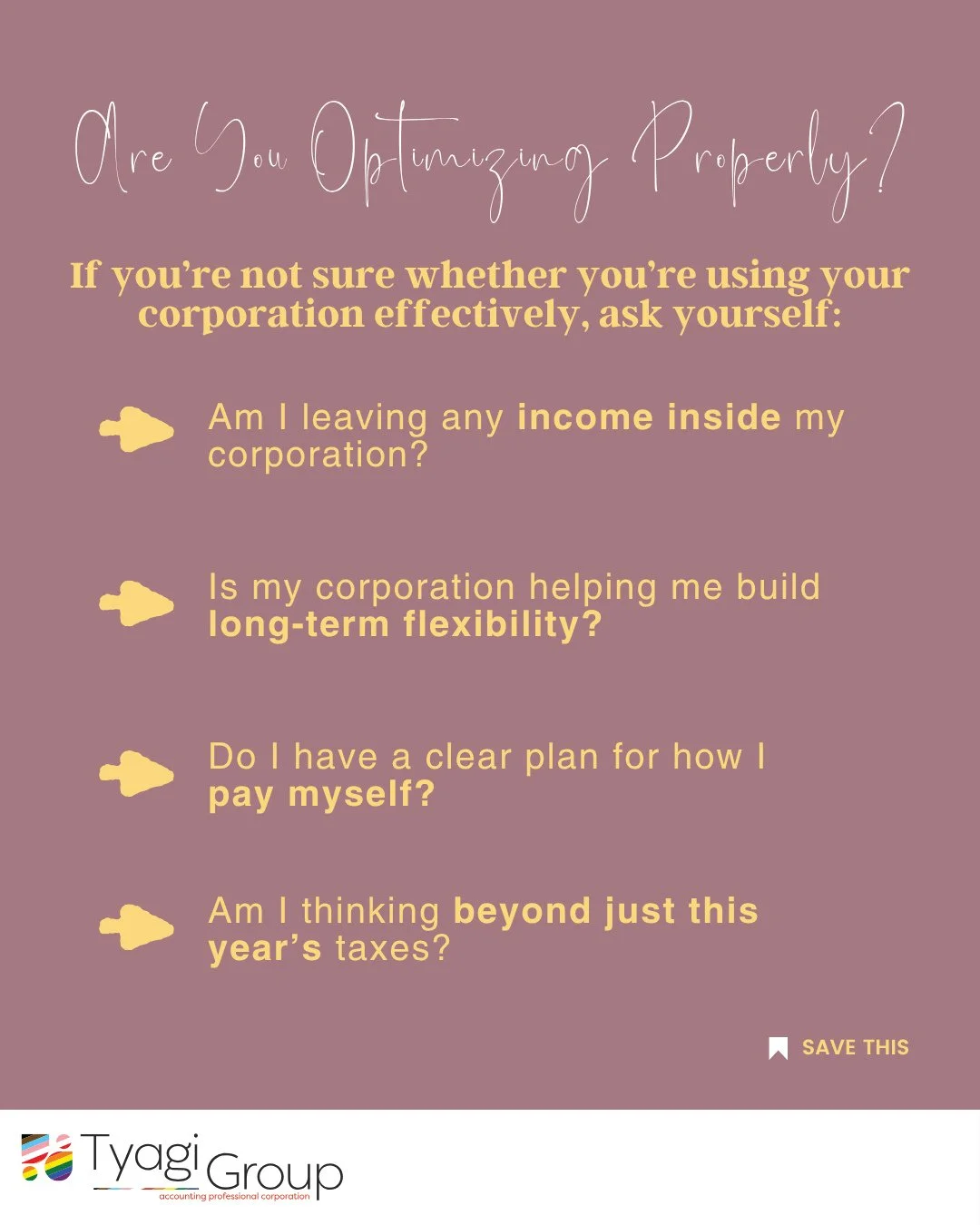 If you don&rsquo;t have clear answers to these questions, there&rsquo;s a good chance your corporation isn&rsquo;t working as efficiently as it could be.⁠
⁠
Incorporation should help you create flexibility and long-term opportunity. ⁠
⁠
Small adjustm