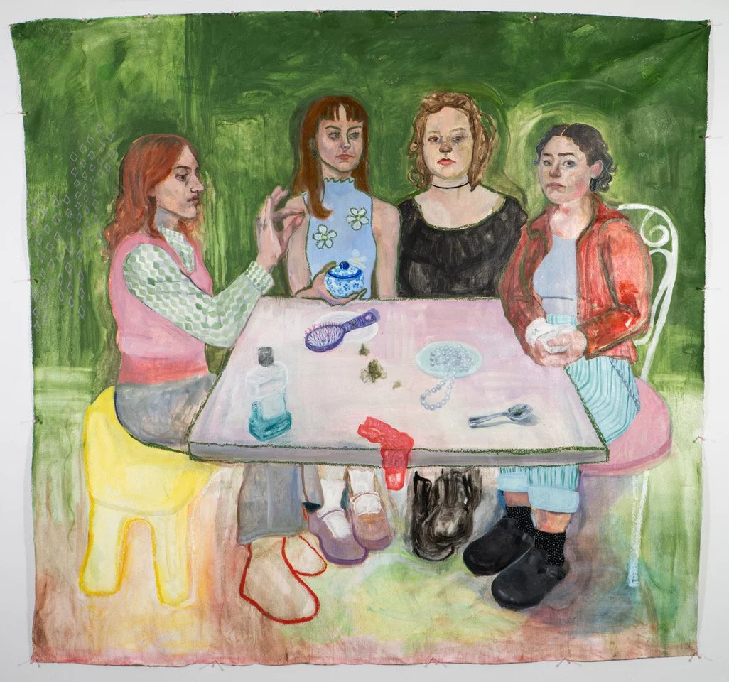 Dinner Party, oil, oil-stick and oil pastel on canvas, 7ft x 7ft, 2023