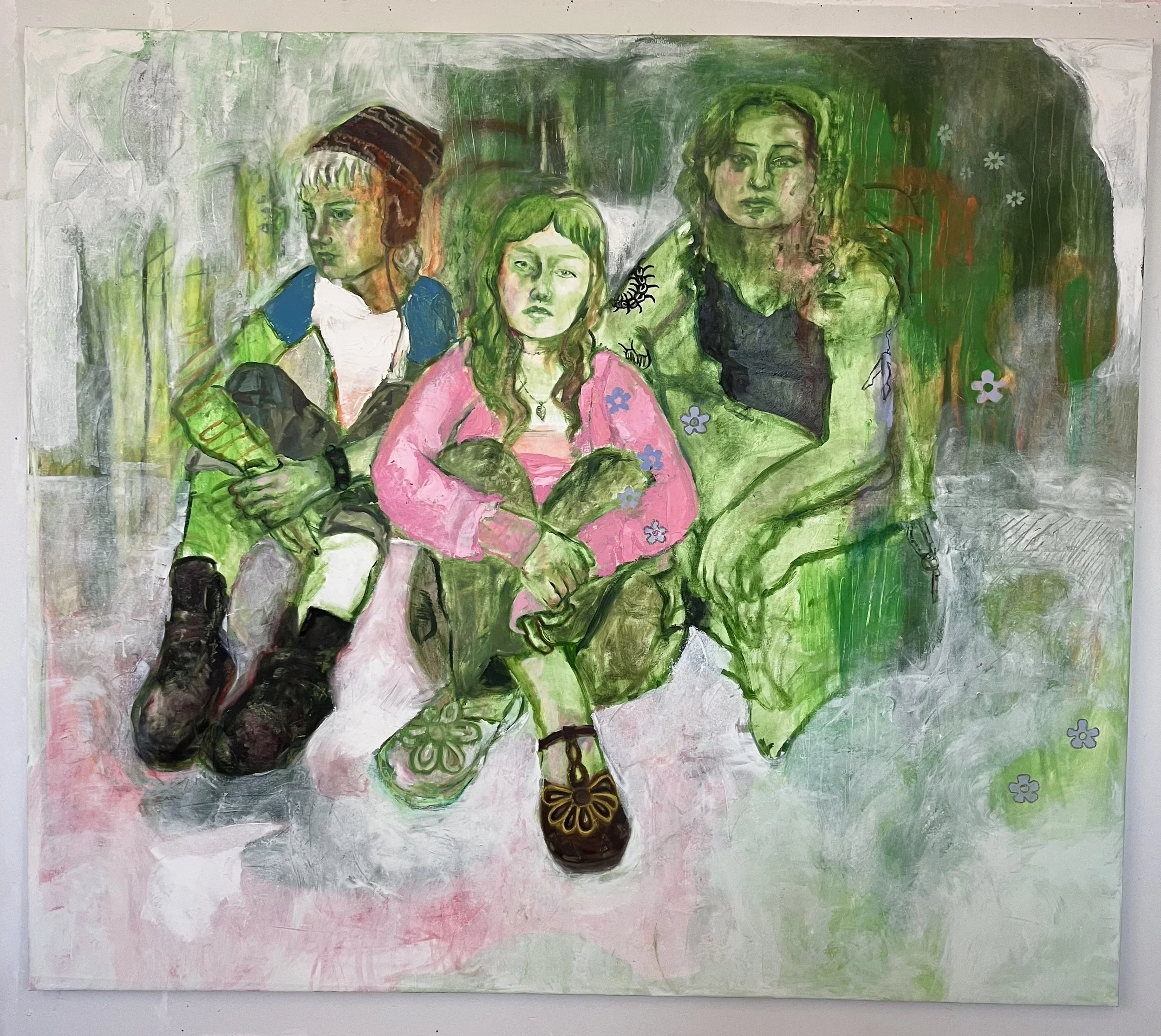 Gathering, oil and oil stick on canvas, 86  x 75" 2026