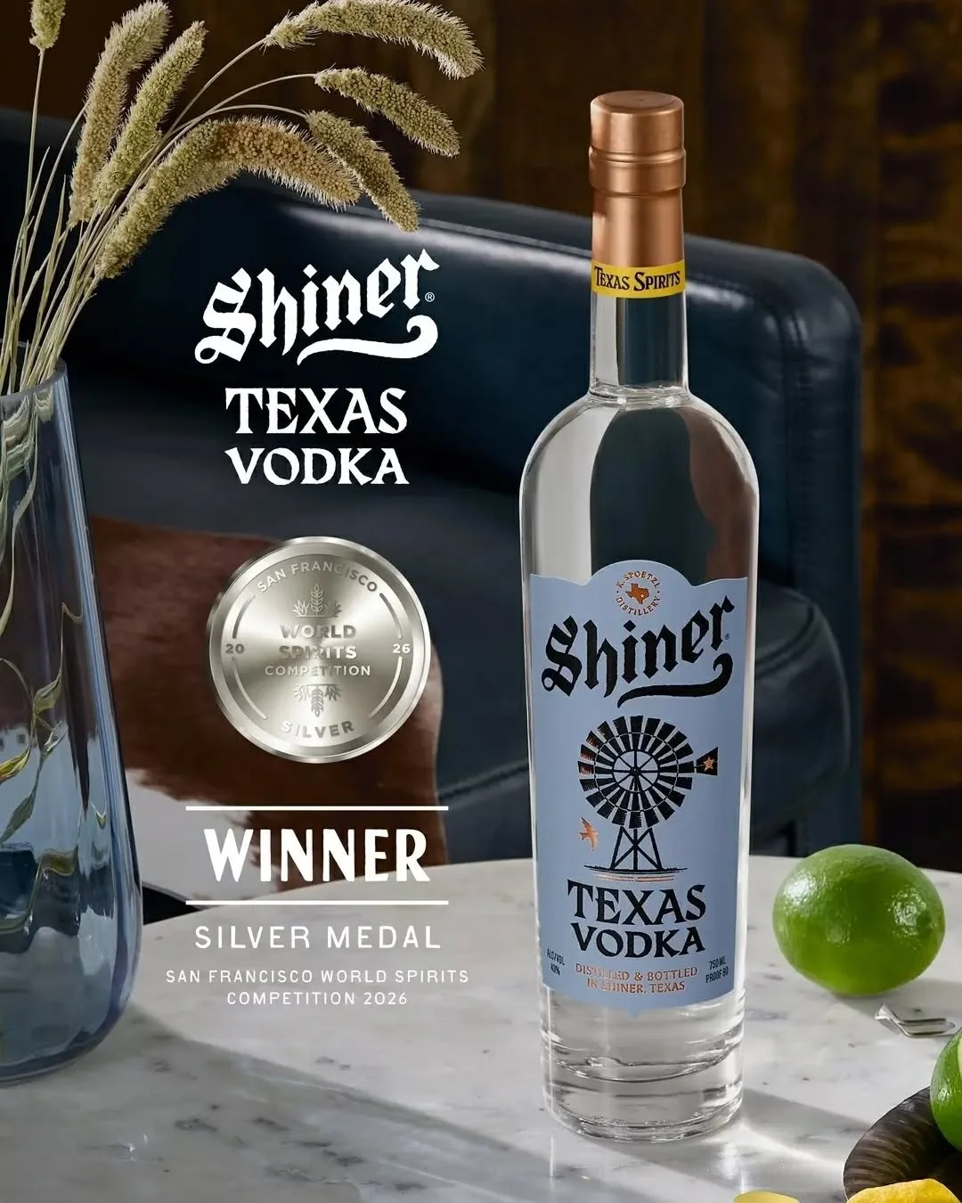 World class spirits, Made the Texas Way 🔥 We're thrilled to announce that Shiner Texas Spirits earned three medals at the 2026 San Francisco World Spirits Competition: 

🥈 Shiner Texas Vodka &mdash; Silver
🥈 Shiner Texas Bourbon &mdash; Silver 
🥉