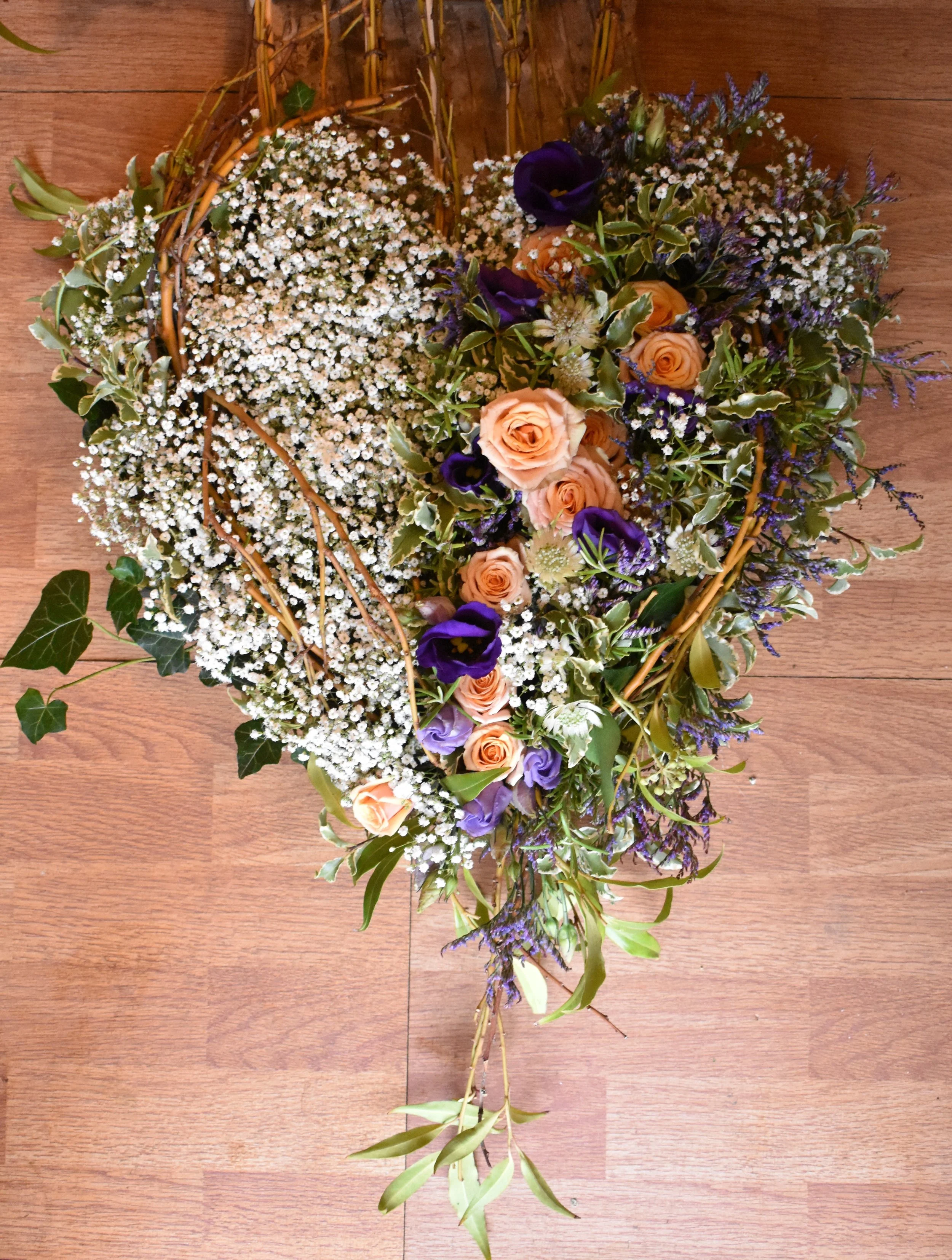 funeral flowers heart tribute