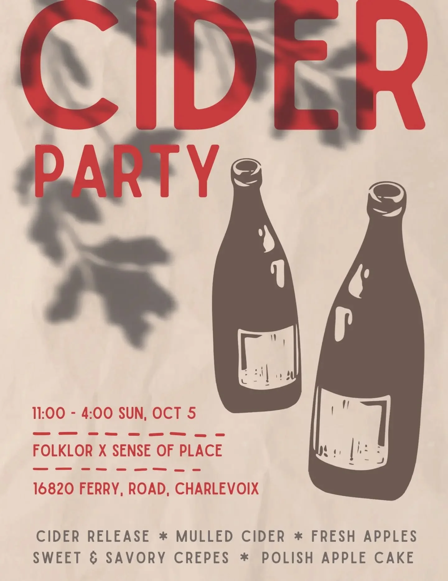 CIDER PARTY SUNDAY

Grab your flannel out and come hang with us and @senseofplacetc for some cider &amp; brunch this Sunday 11:00-4:00

We're releasing our 2024 vintage of Sky Fruit, our wild fermented P&eacute;t Nat style cider. The hot dry season a
