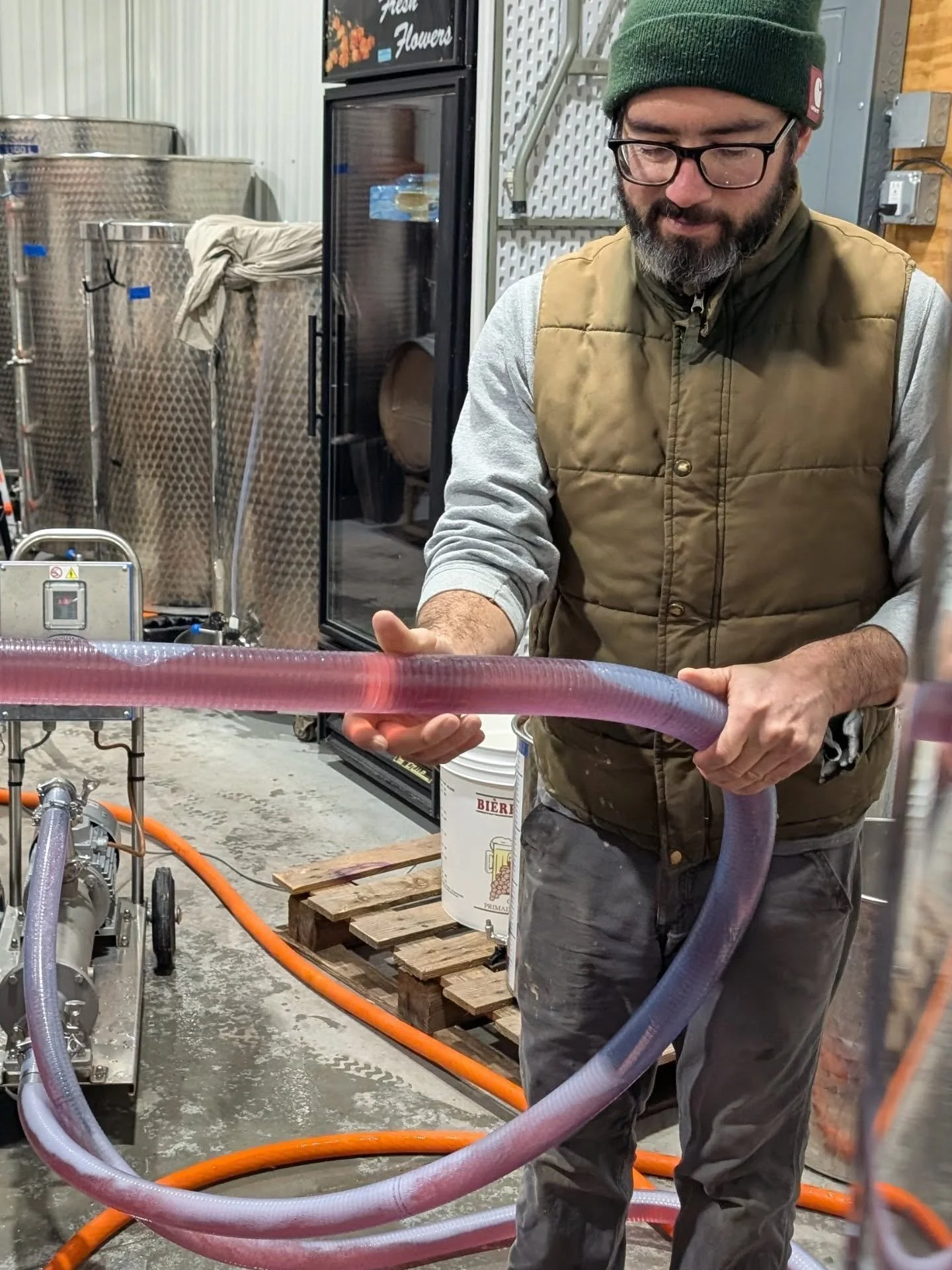 One of the advantages of making wine in Northern Michigan is the cold. Yes, we are serious!

From the moment the grapes arrive in the cellar and the fermentations are underway, we're moving tanks and totes in and out on a regular basis to control the