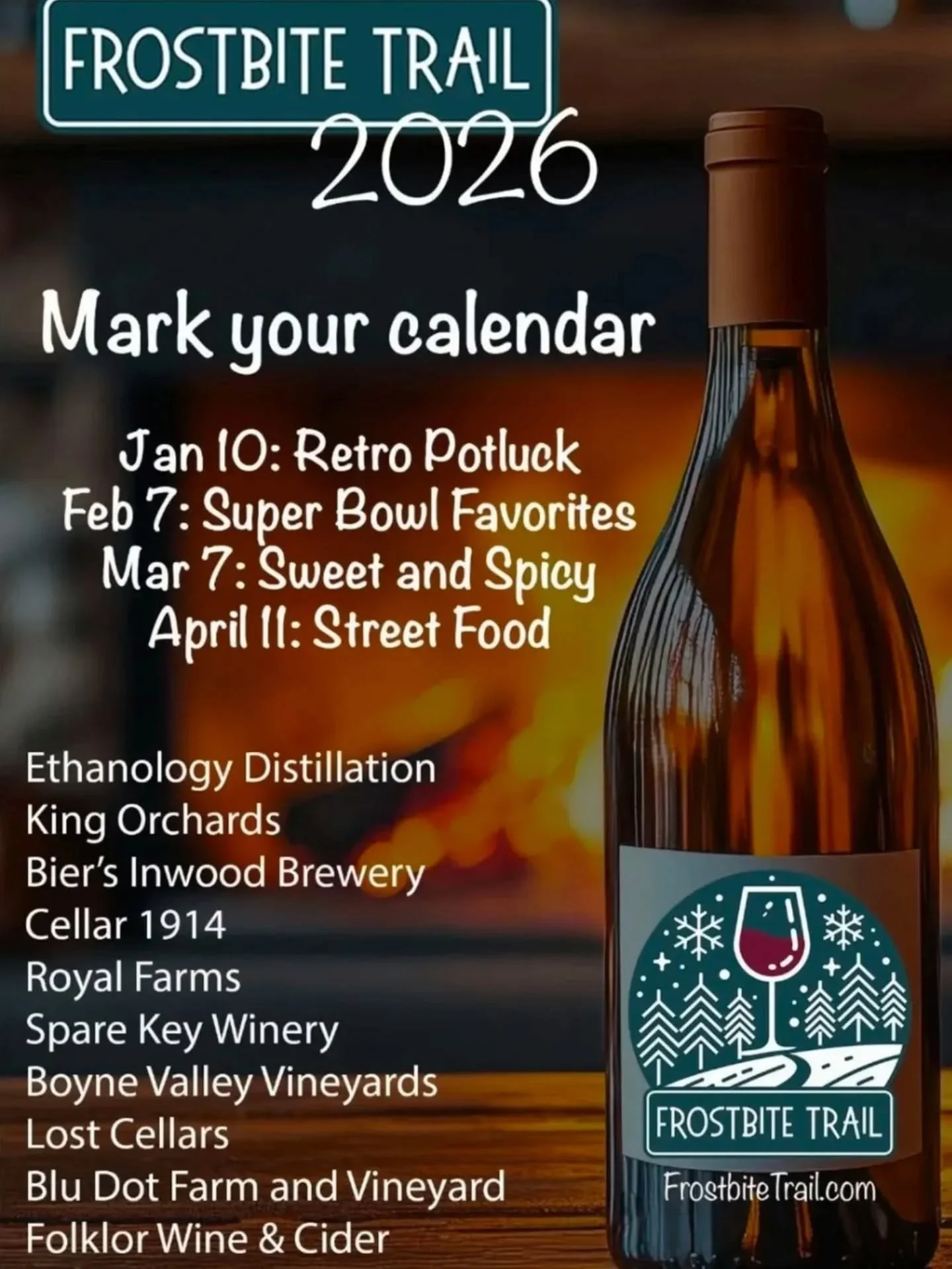 See you Saturday for the April Frostbite Trail!&nbsp;

We're pairing our new Pears! Pinot! Pet Nat! sparkling wine with tamales and salsa from LT's.&nbsp;

Make sure to check out all the @frostbitetrailnomi stops this Saturday! The Frostbite trail is