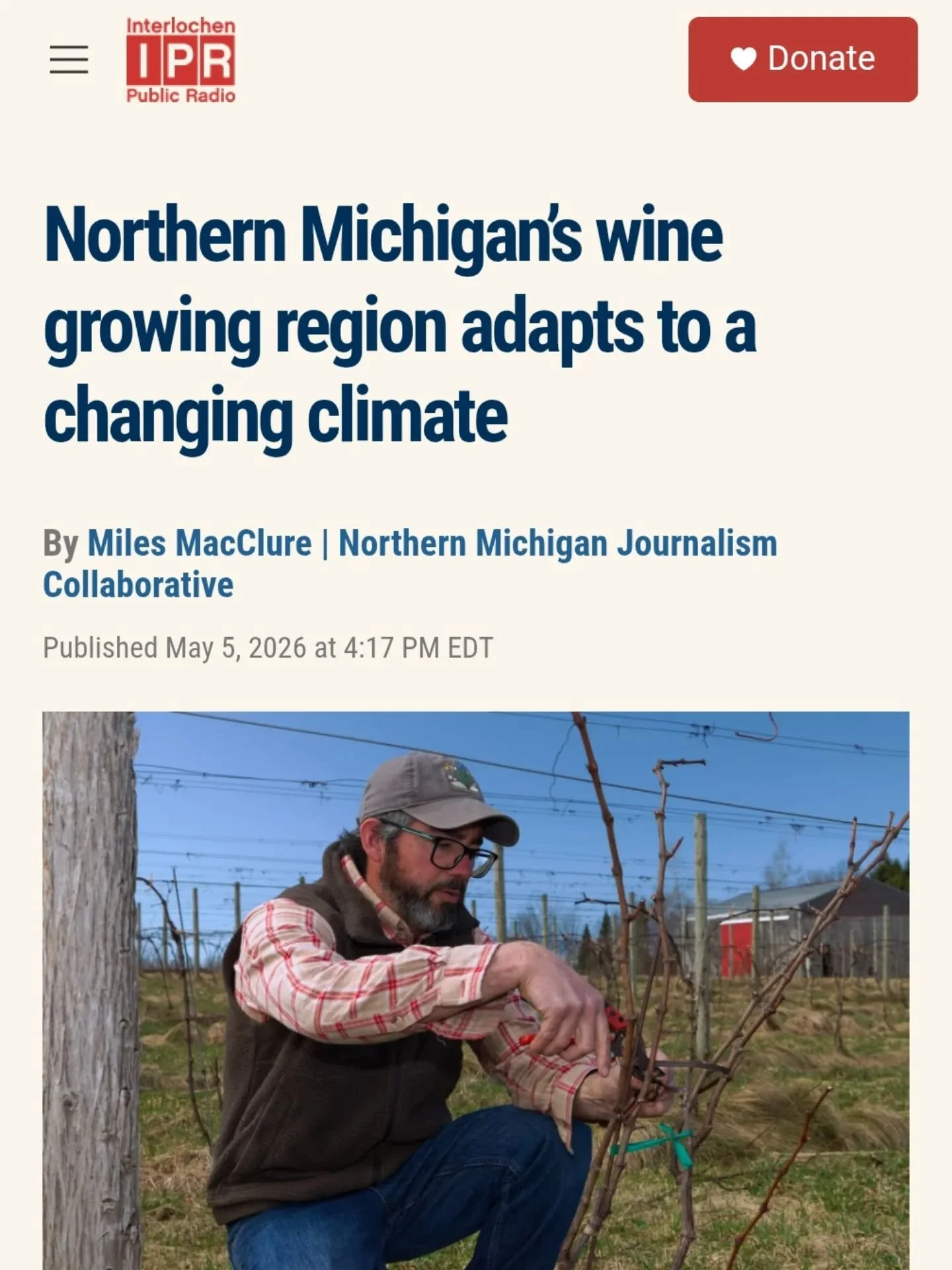 Thank you to @miles.internet for putting the spotlight on the impact climate change is having on Northern Michigan viticulture in recent coverage on @ipr.news and @bridge.michigan 

The volatility of Michigan's climate from season to season is having