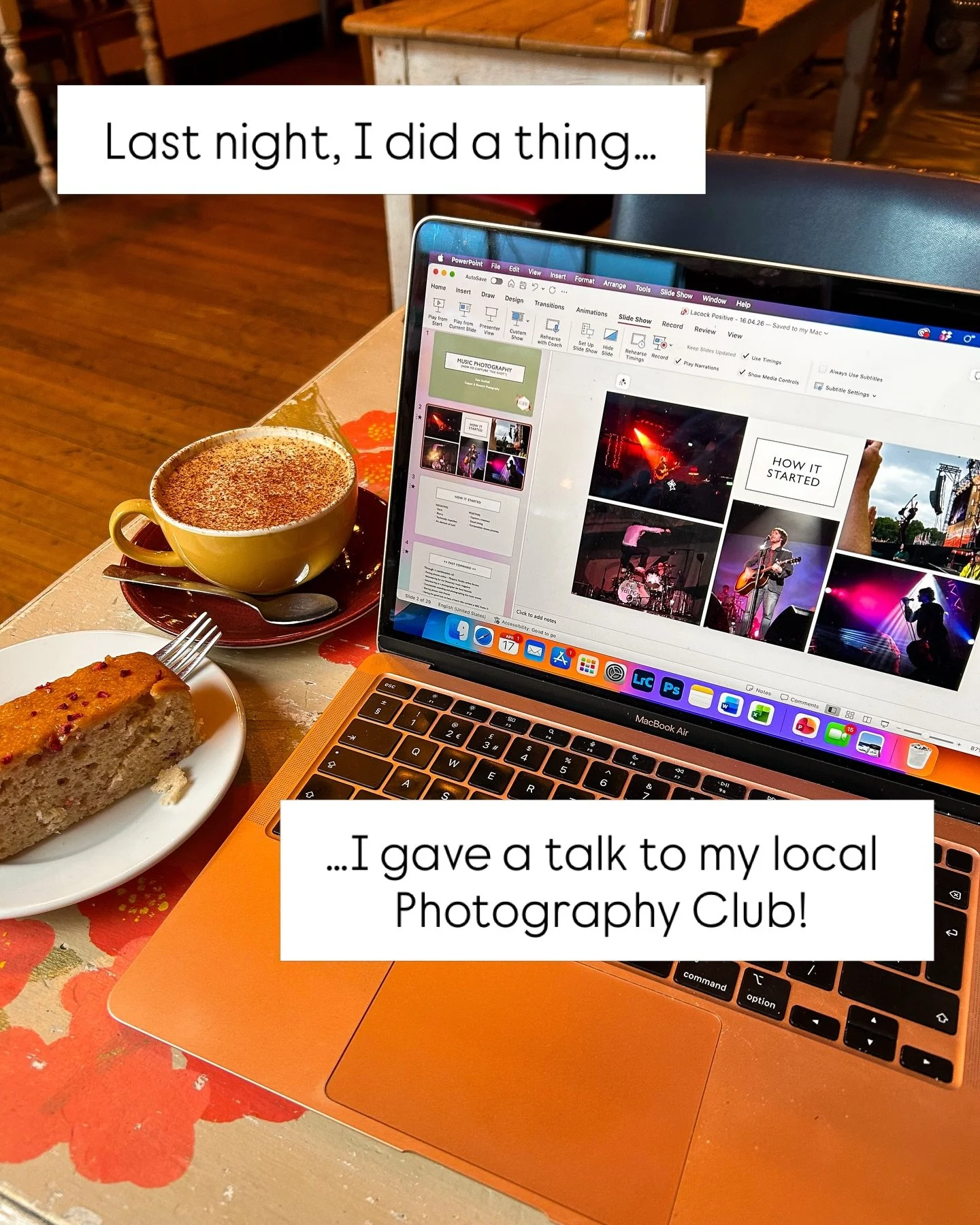 Last night, I did a thing!

I gave a talk to my local Photography Club.

I spoke about music photography and how that&rsquo;s where my photographic journey began. I expected to feel really nervous but, instead, I found that I felt excited! I was exci