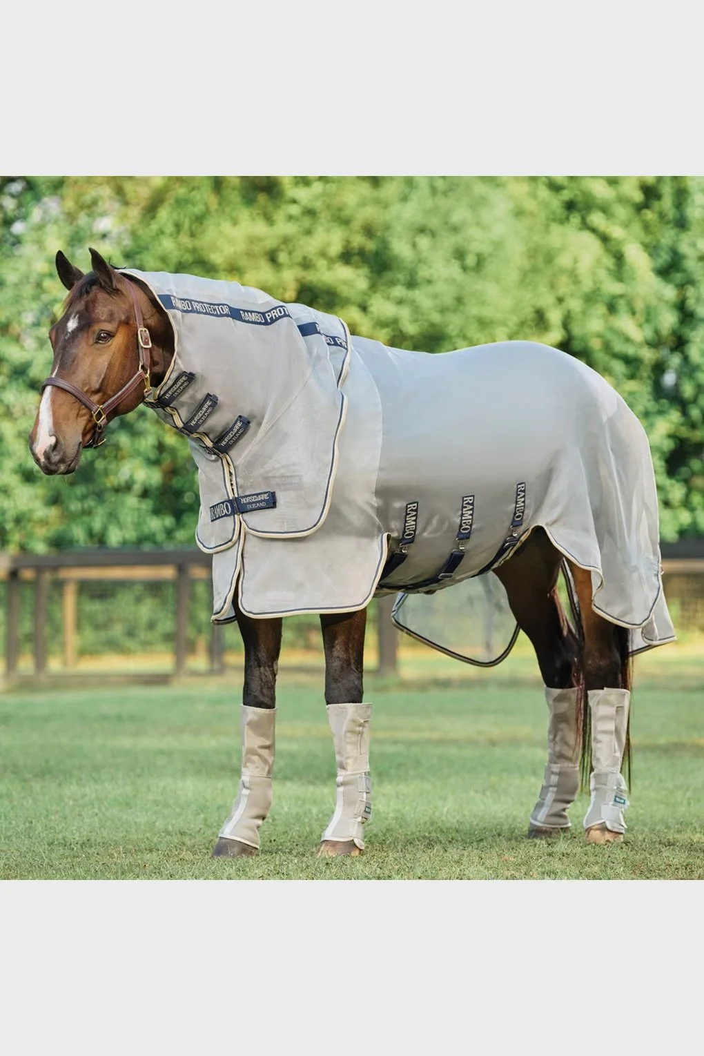 Horseware Rambo Protector In Oatmeal & Navy - 78"