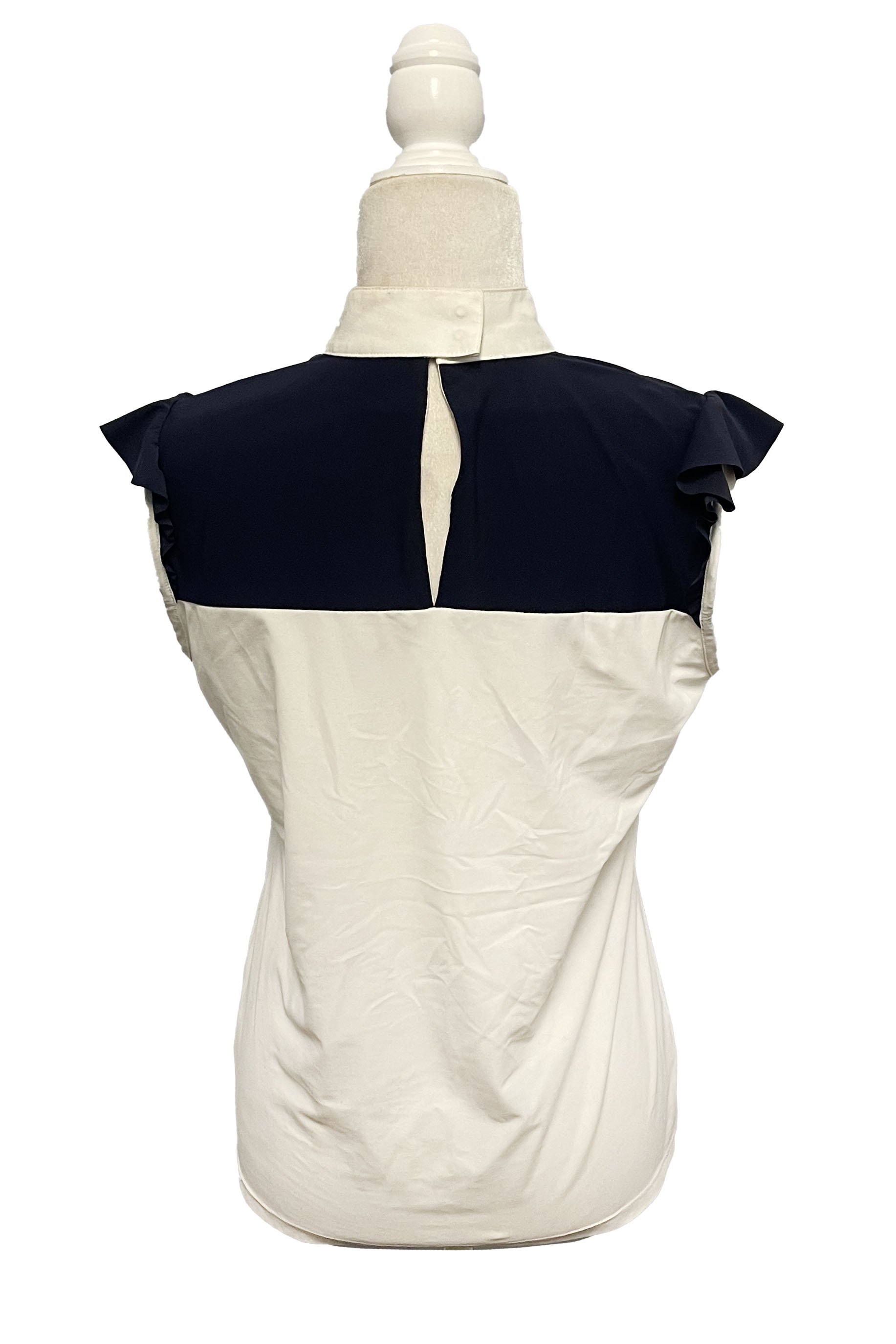 Kismet "Frufru" Sleeveless Show Shirt W/Frill Design In White & Navy - XL - 2nd Round Equestrian
