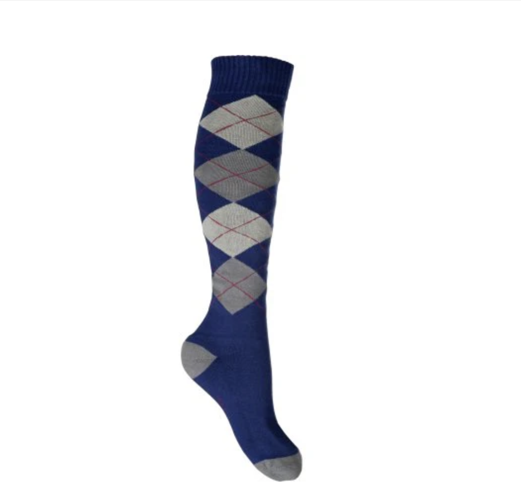 HKM Checked Riding Socks in Blue/Grey Size 39-42