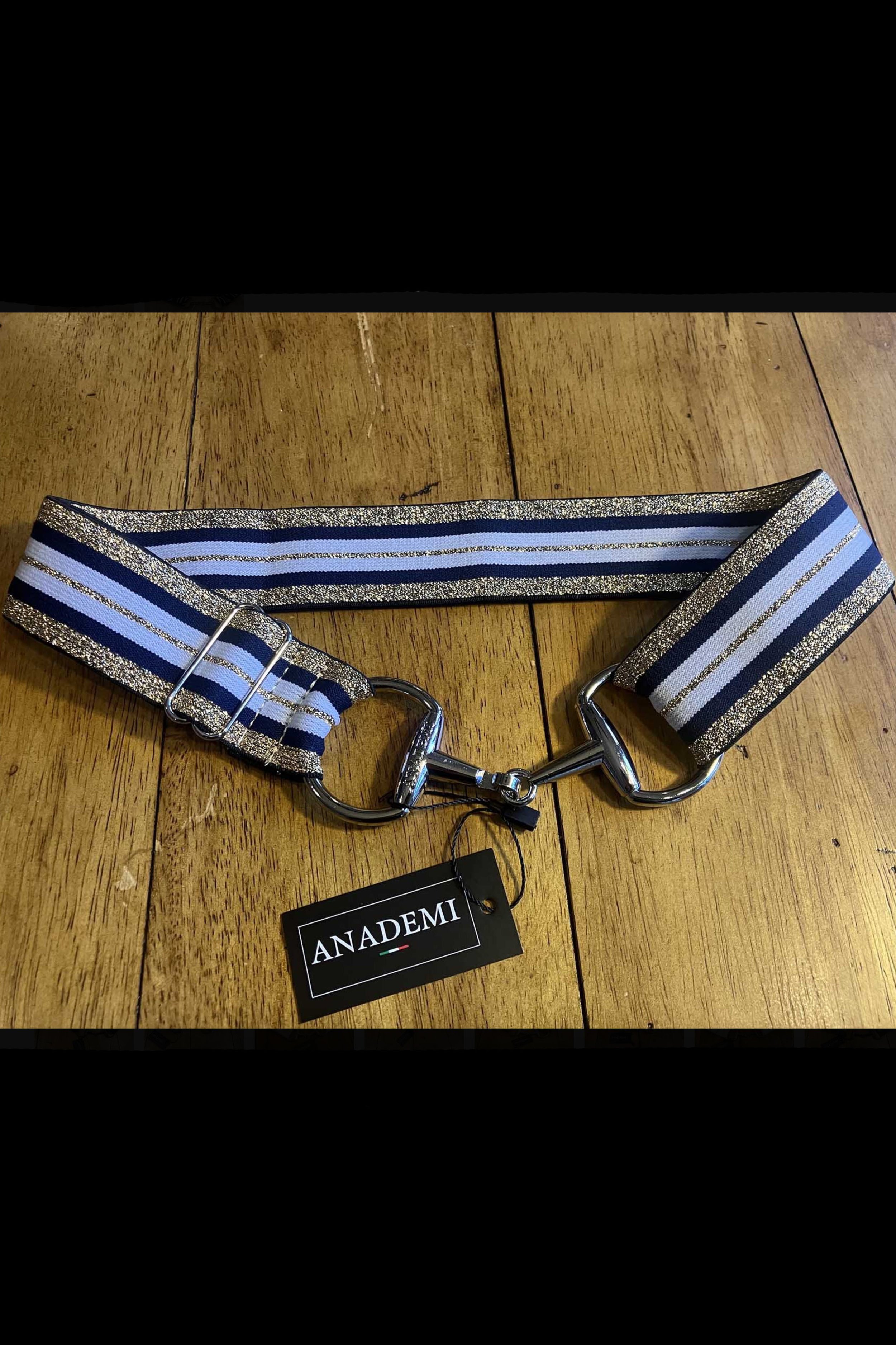 Anademi Adjustable Stretch Bit Belt In Simmer In Gold, Navy & White Stripes