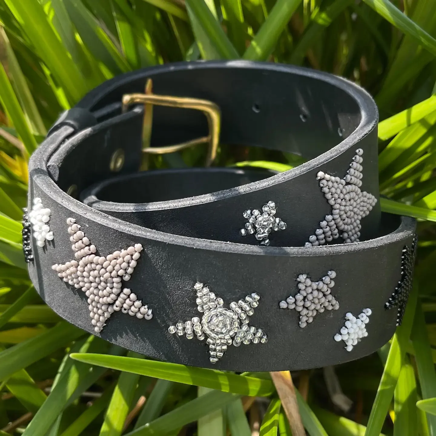 Kenyan Collection Shades Of Grey Stars Belt Wide Width In Black With Brass Buckle