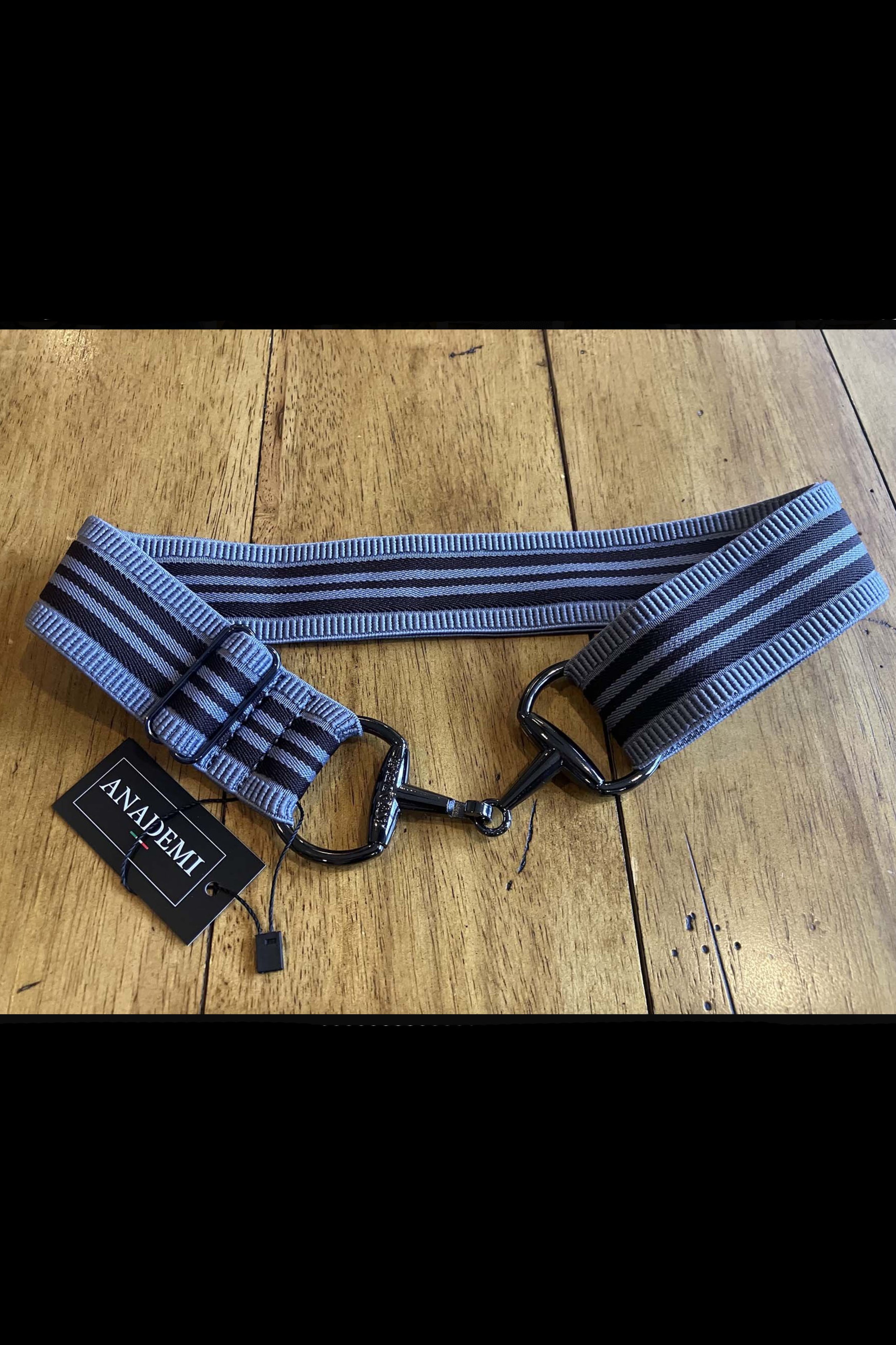 Anademi Adjustable Stretch Textured Bit Belt In Grey With Black Stripes