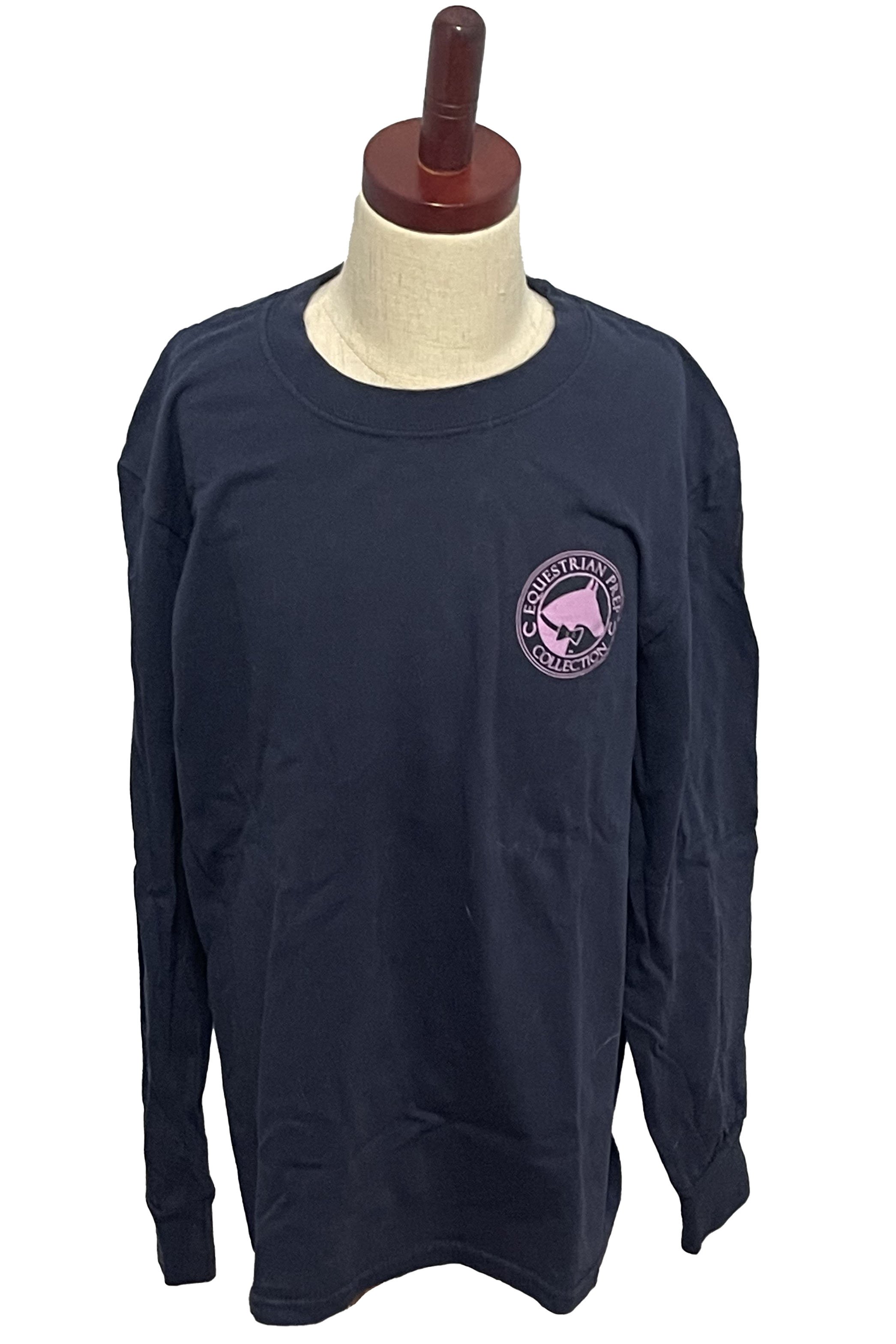 Stirrups Equestrian Prep Long Sleeve Tee In Navy - Kids Large - 2nd Round Equestrian