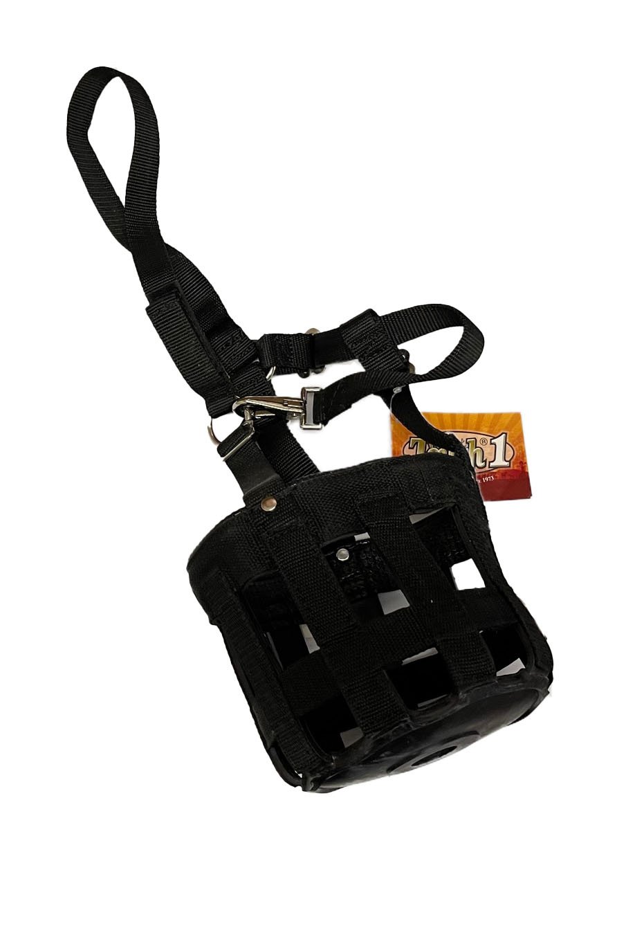 Tough-1 Poly/Nylon Grazing Muzzle With Halter In Black - Yearling