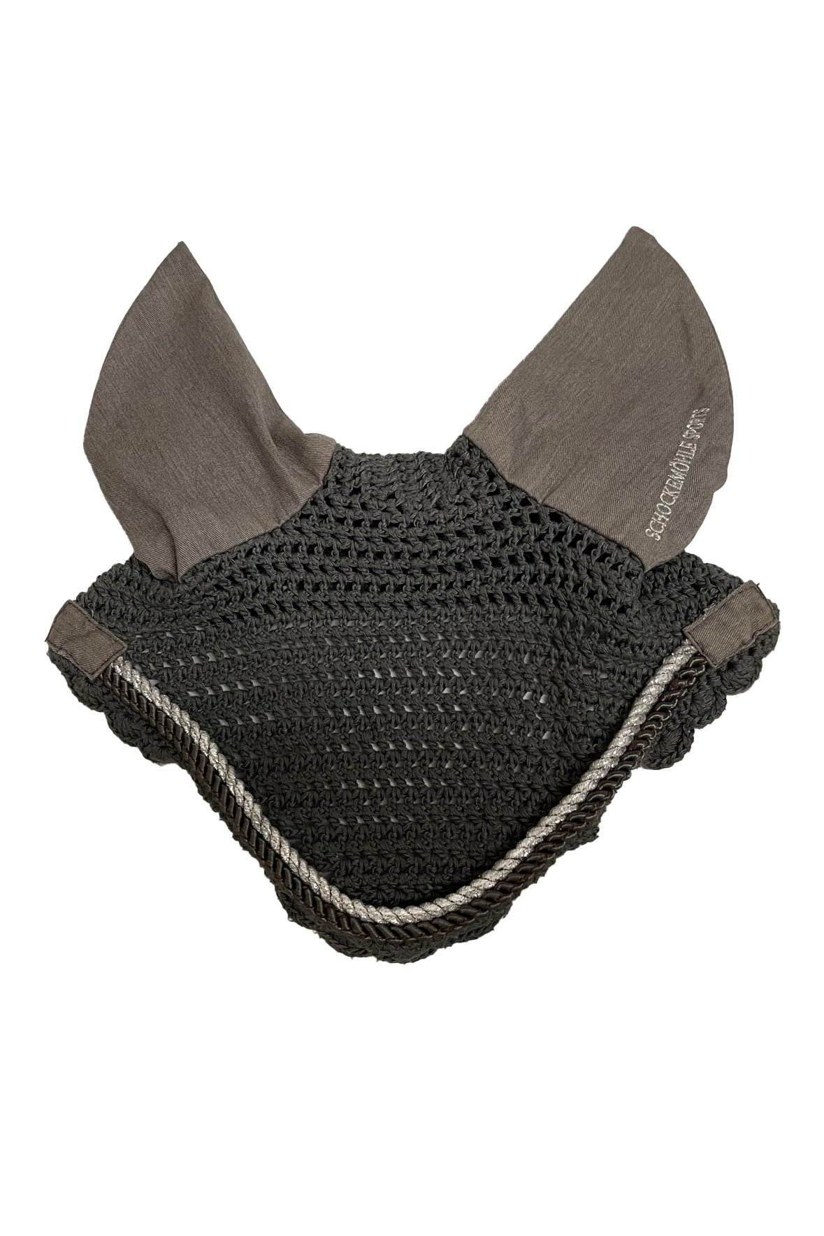 Schockemohle Sports Fly Veil In Grey With Silver & Dark Grey Cording - Full - 2nd Round Equestrian