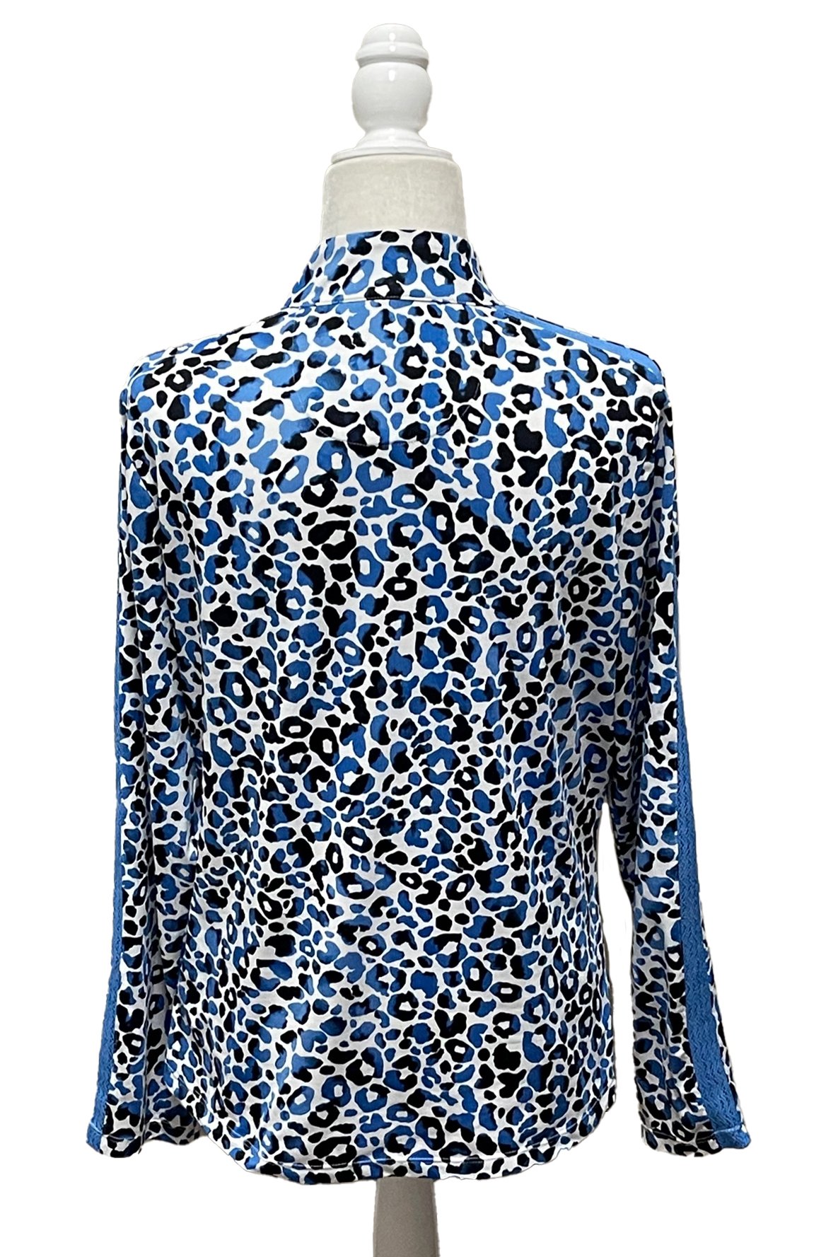 Tail Long Sleeve 1/4 Zip With Mesh Lace Detail In Blue & White Leopard - Large - 2nd Round Equestrian