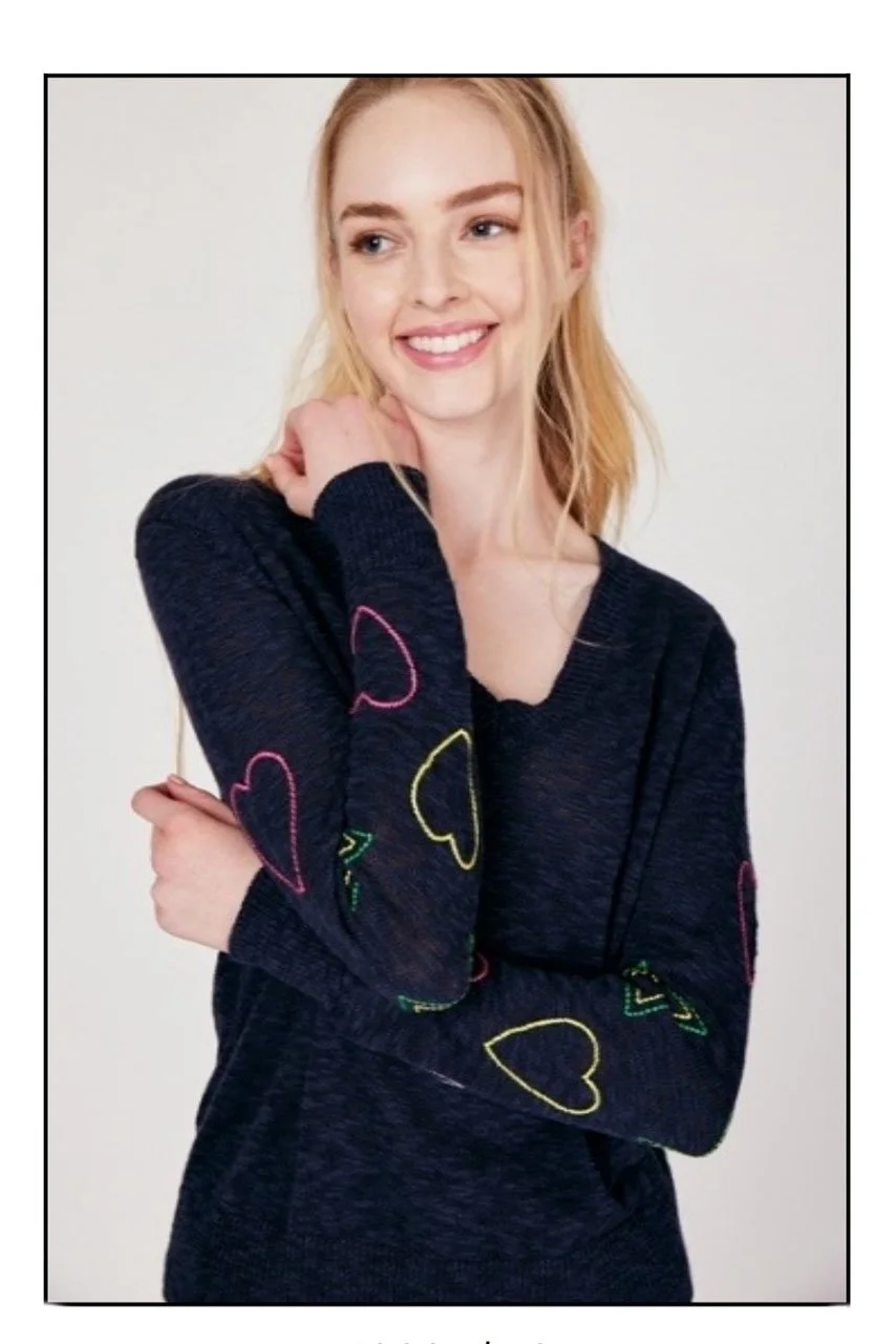 J Society Hearts & Stars V Neck Sweater In Navy