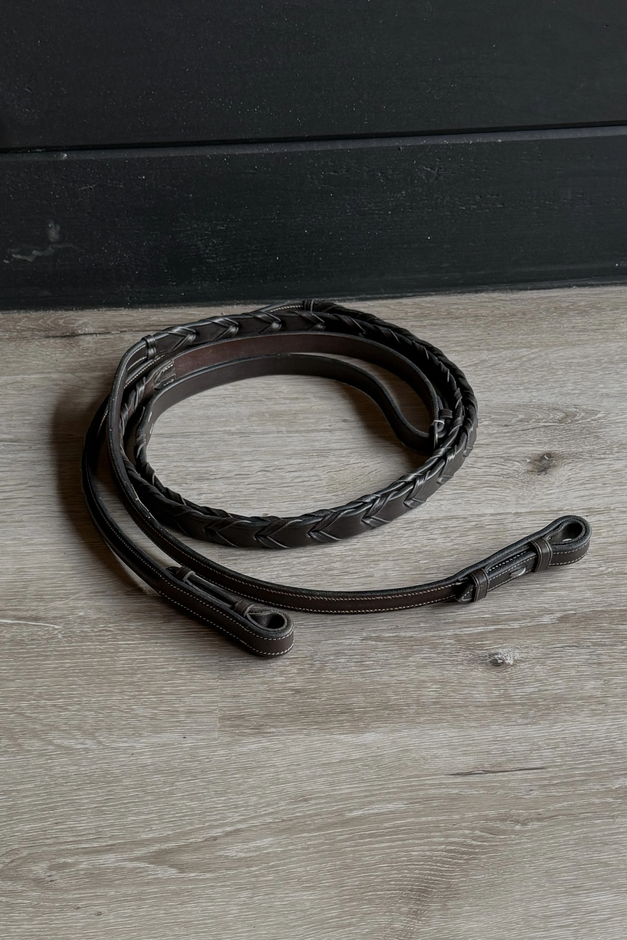 Leather Fancy Stitched Laced Reins In Brown - 55"