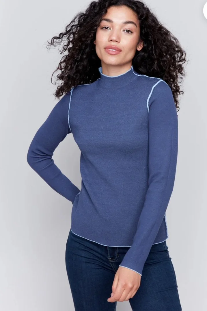 Charlie B Reversible Jacquard Mock Neck Sweater In Frost - 2nd Round Equestrian