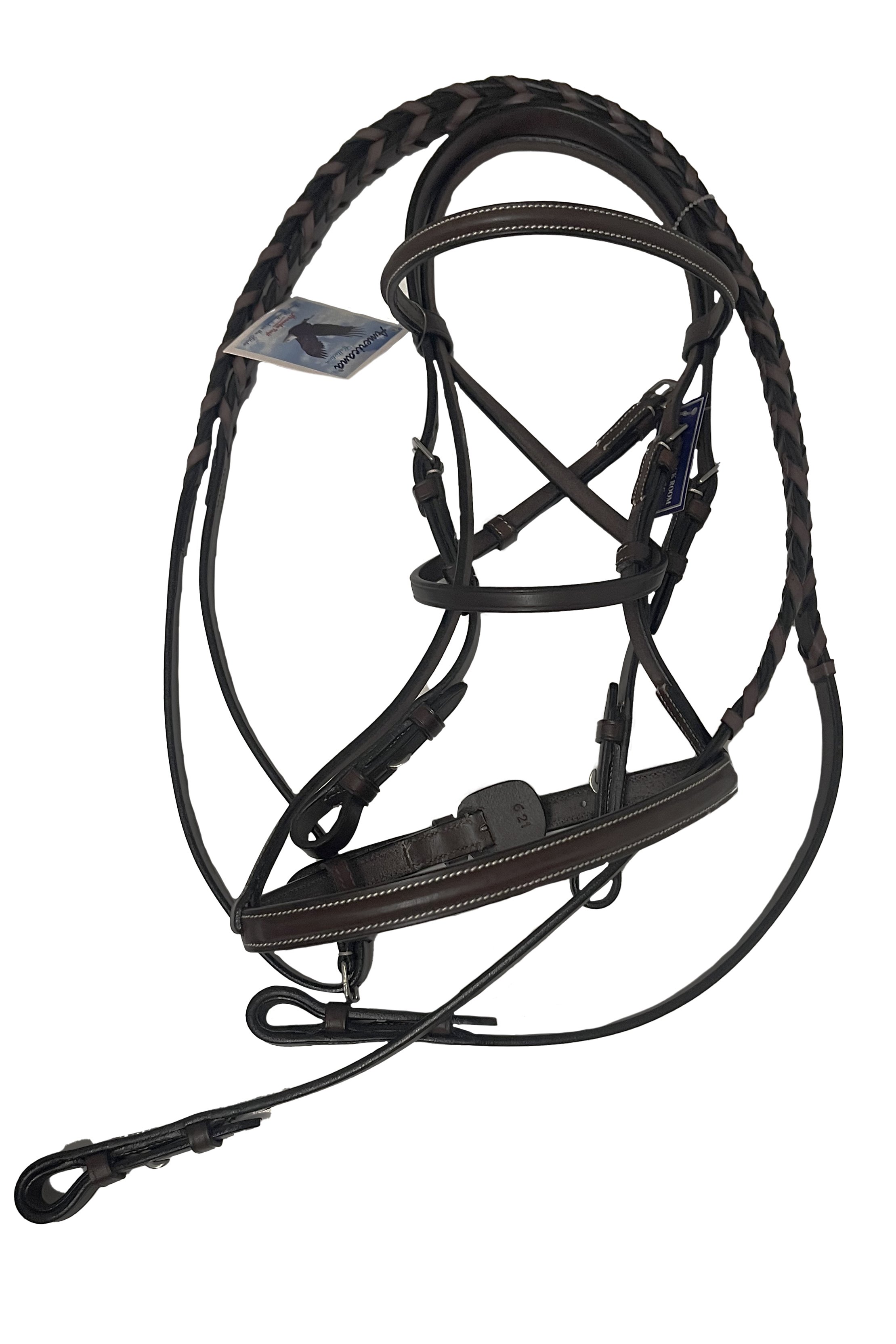 Harmohn Kraft Americana Plain Raised Bridle With Laced Reins In Oakbark - Pony