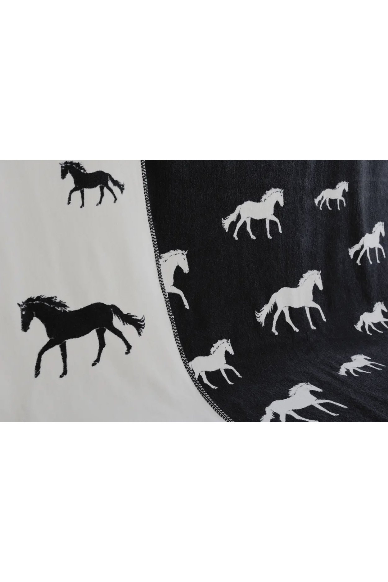 Horse Cotton Blanket In Black & Off-White - 51 x 75" - 2nd Round Equestrian