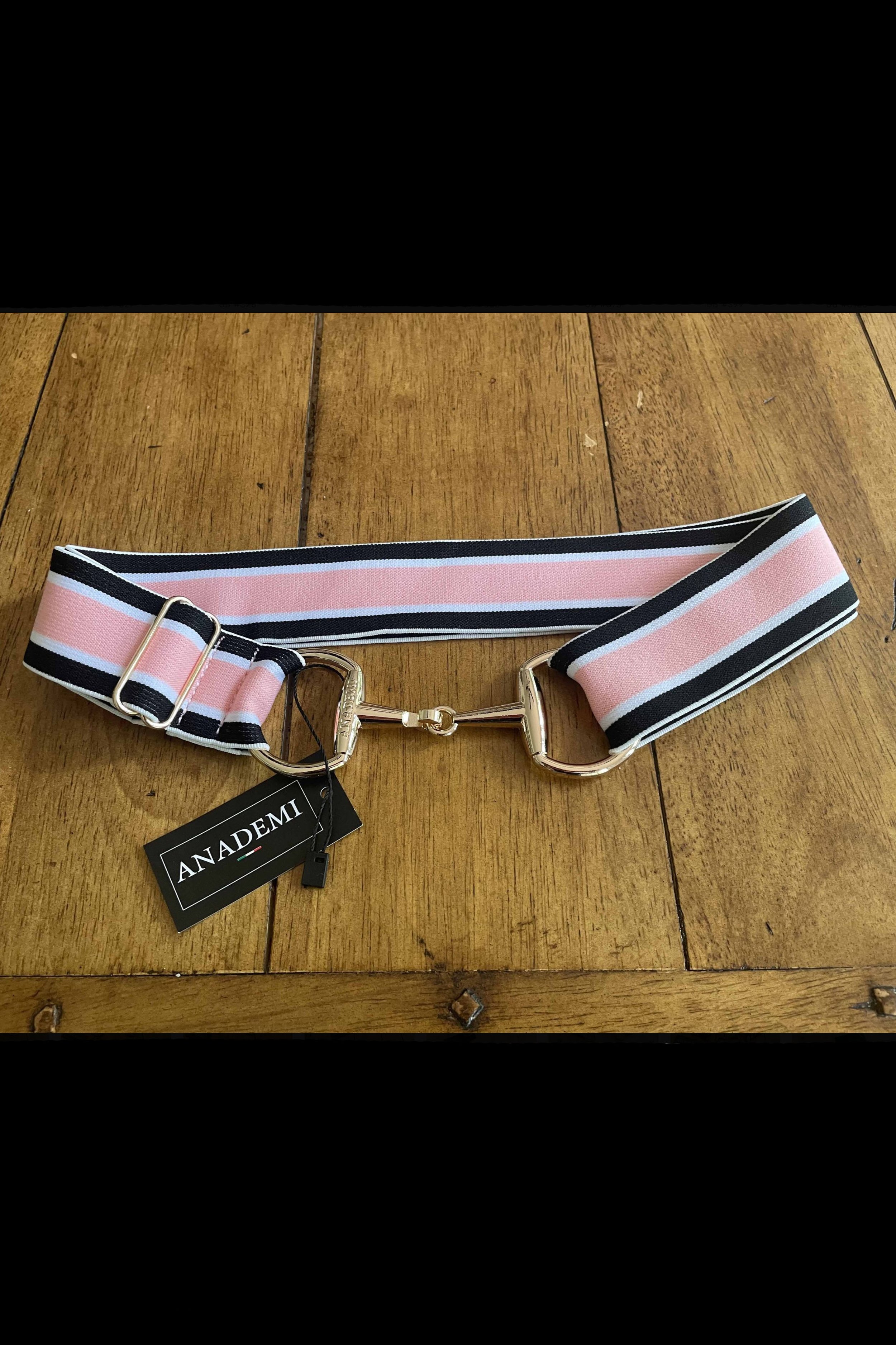 Anademi Adjustable Stretch Bit Belt In Pink With Black & White Stripes