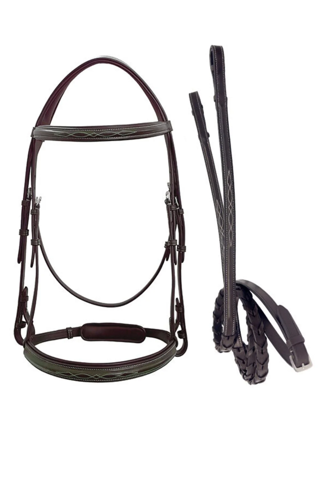 RHC Equestrian Fancy Wide Bridle with Reins In Brown