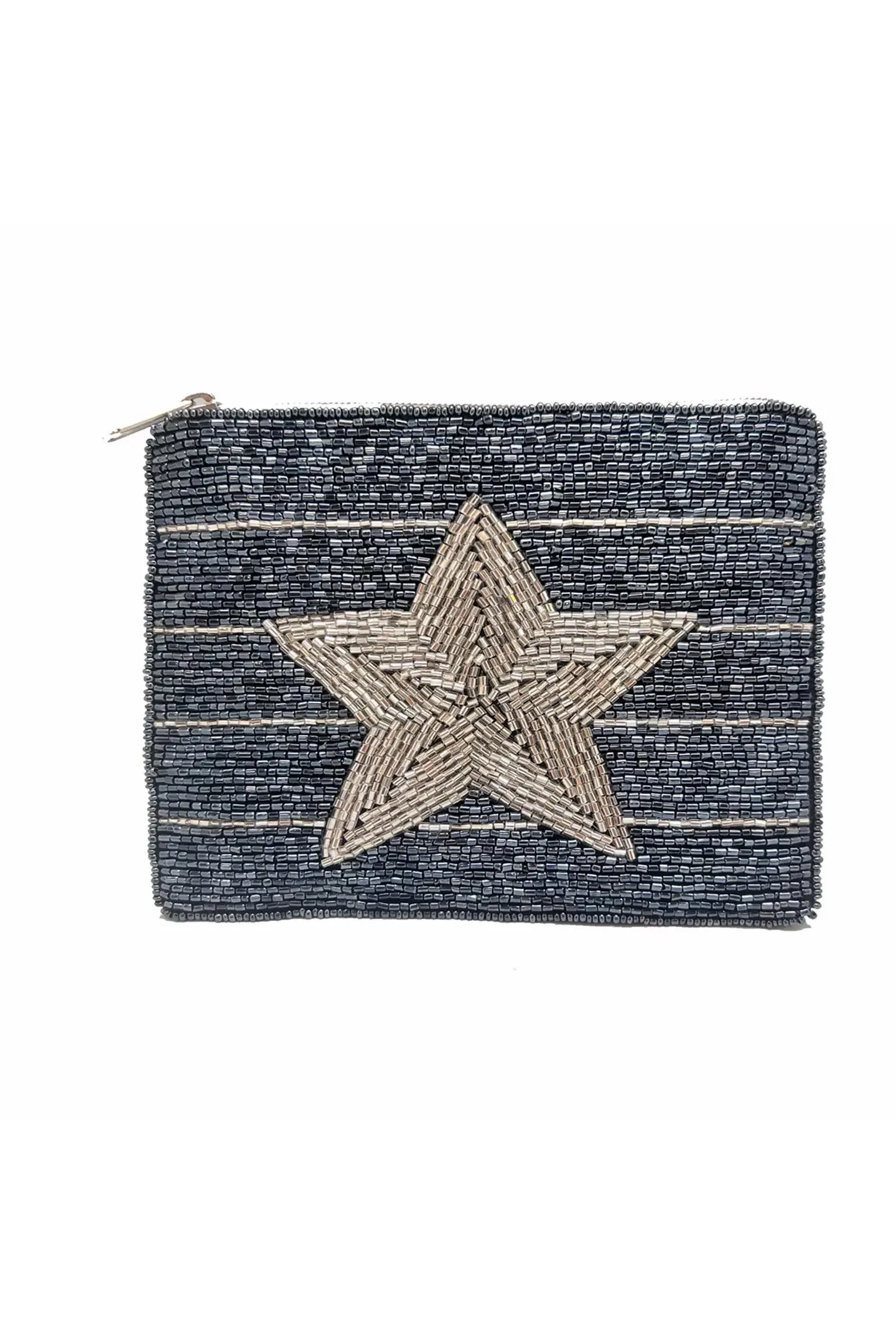 Pizzazz Silver Star Navy Beaded Coin Pouch