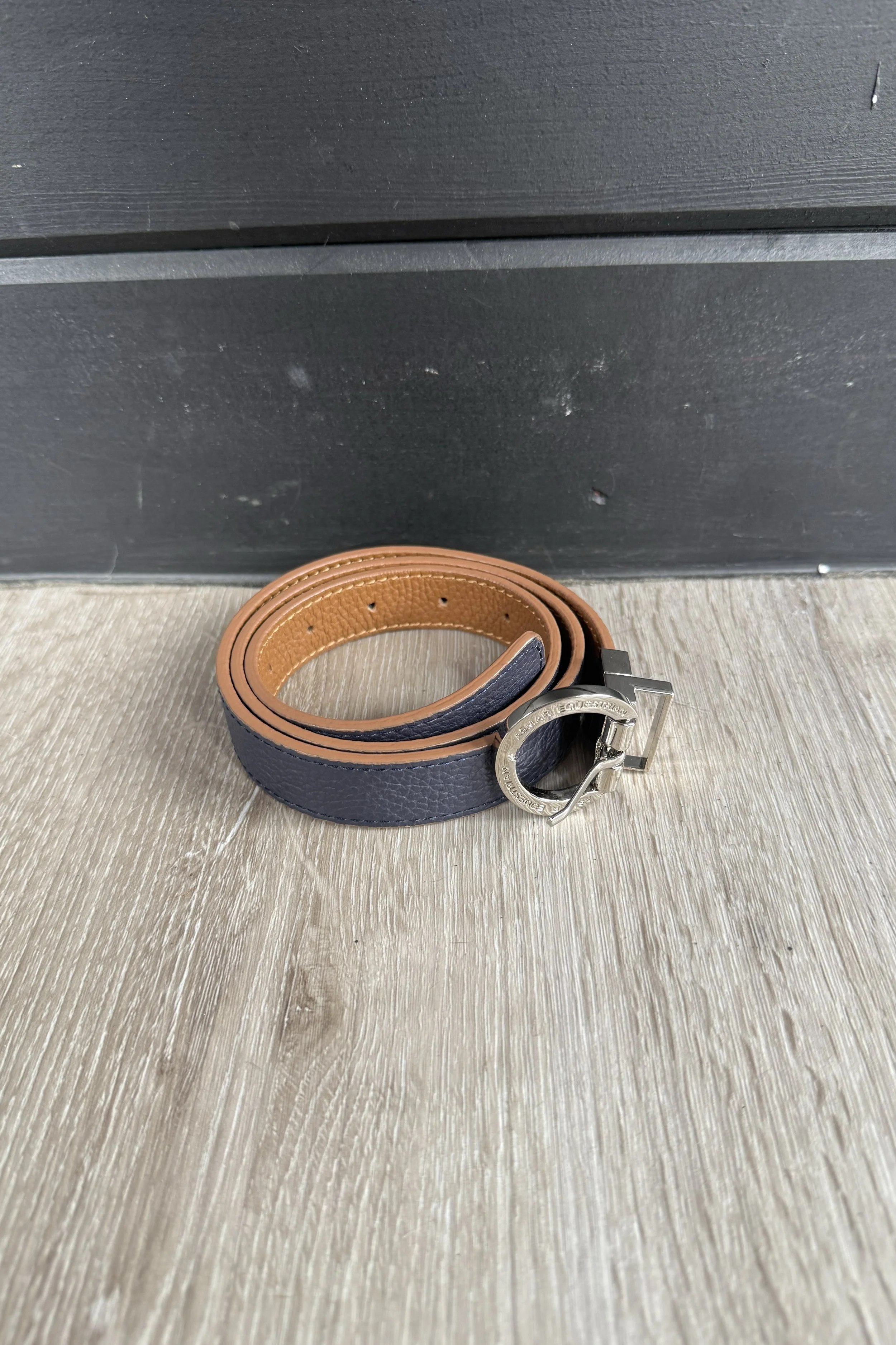 Signature Leather Belt Chrome in Navy/Brown - Small
