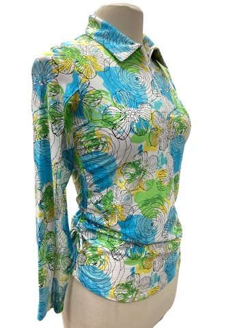 IBKUL Adjustable Length Long Sleeve Polo In Paddy Print - Size Small - 2nd Round Equestrian