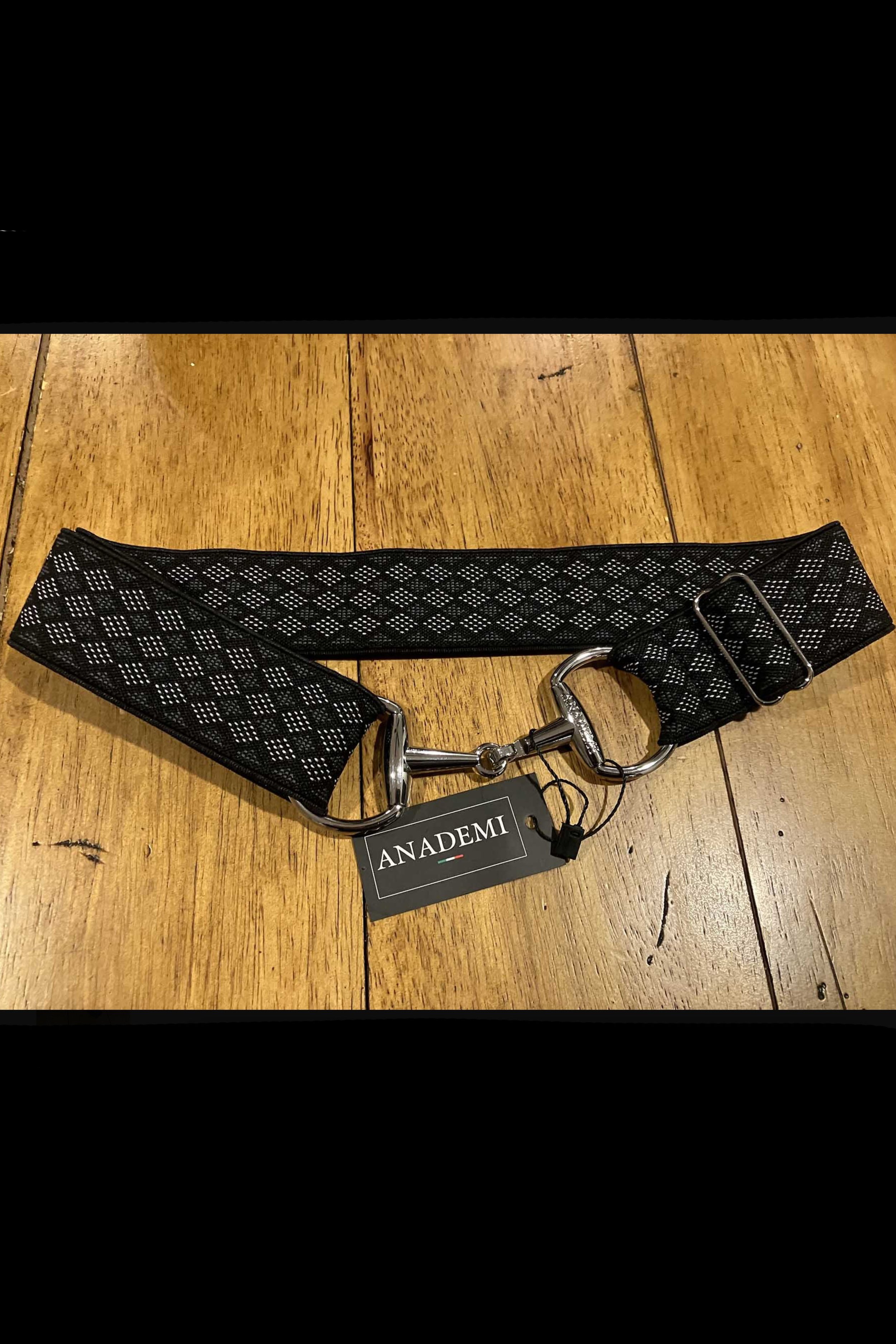Anademi Adjustable Stretch Bit Belt In Black & White Diamond Dots