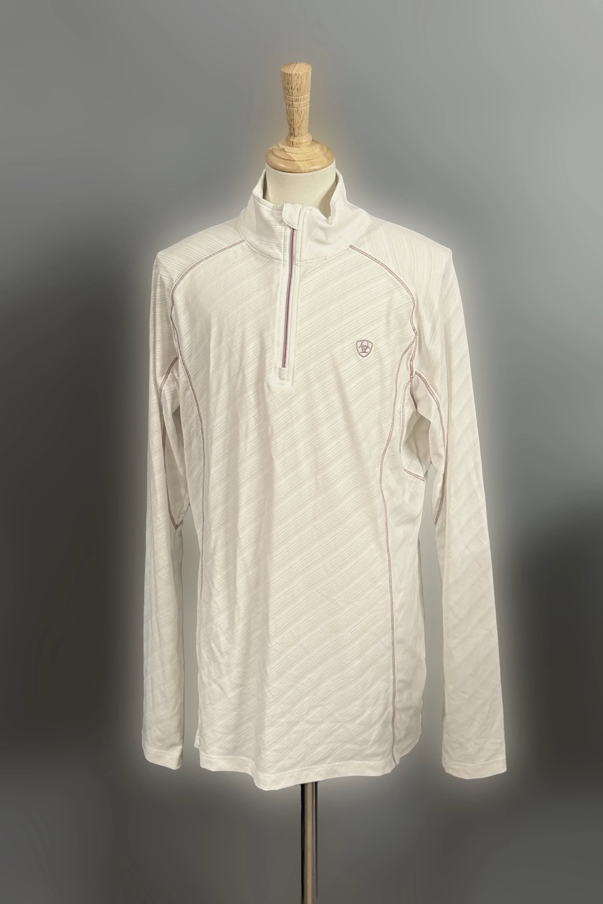 Ariat 1/4 Zip Long Sleeve Sunshirt In White With Lavender - Large
