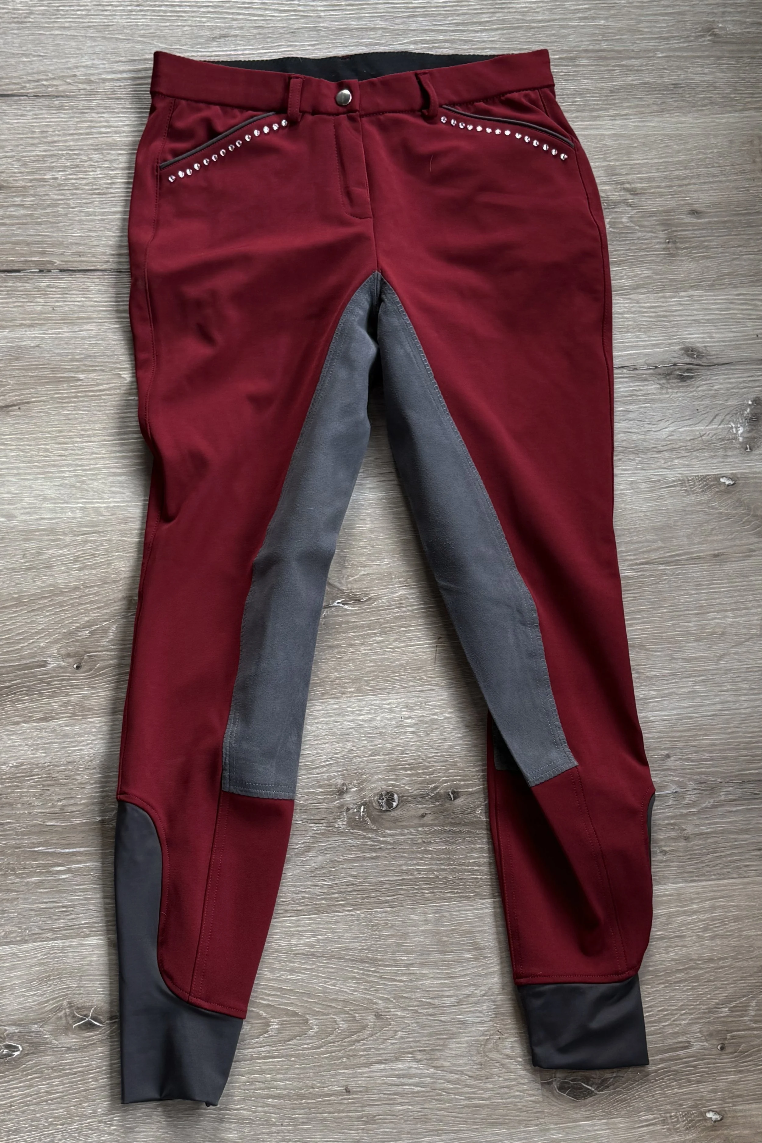 Annie's Equestrian Apparel Full Seat Breech In Maroon & Grey - 30