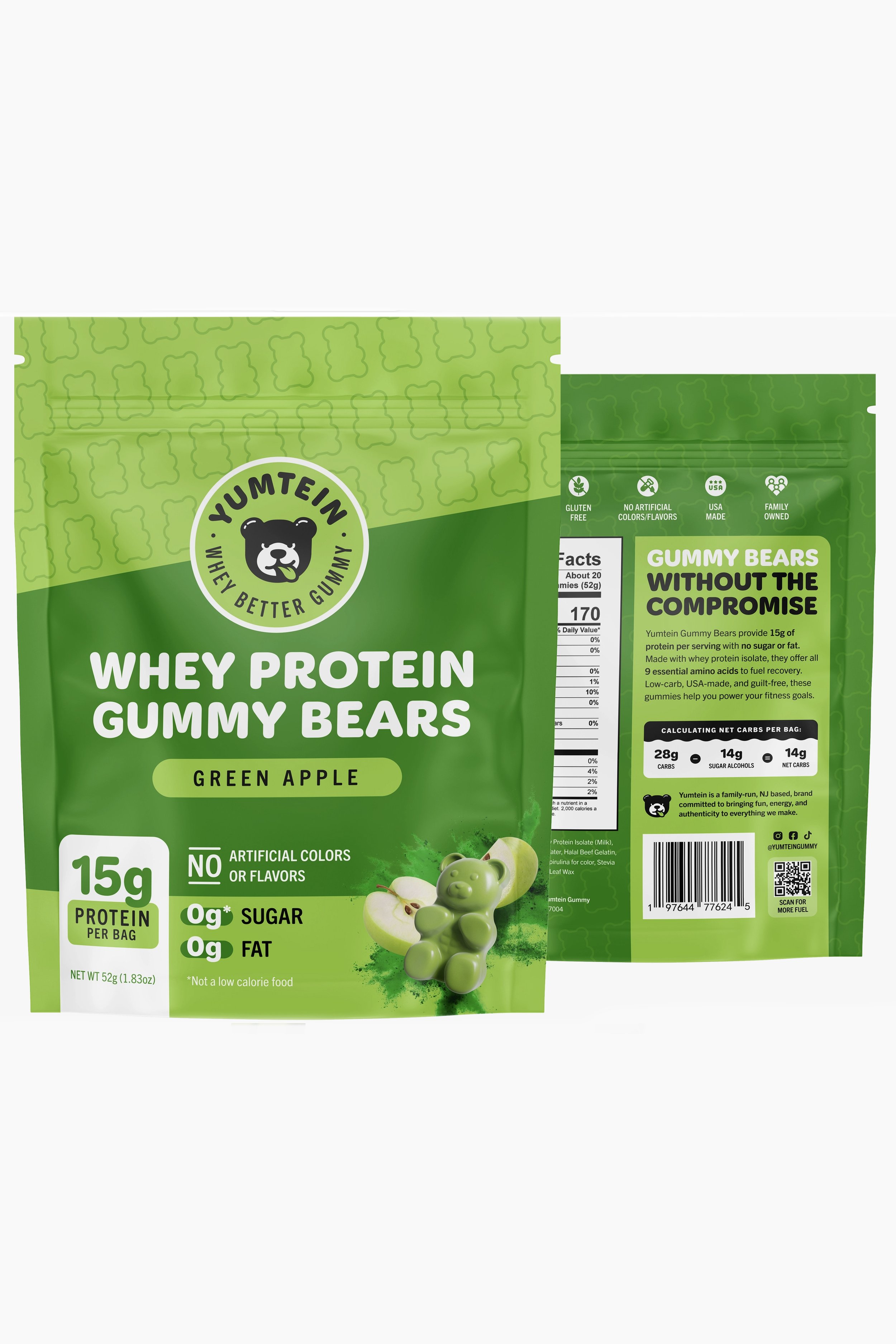 Yumtein Gummy Protein Gummy Bears - Green Apple (2.1oz)