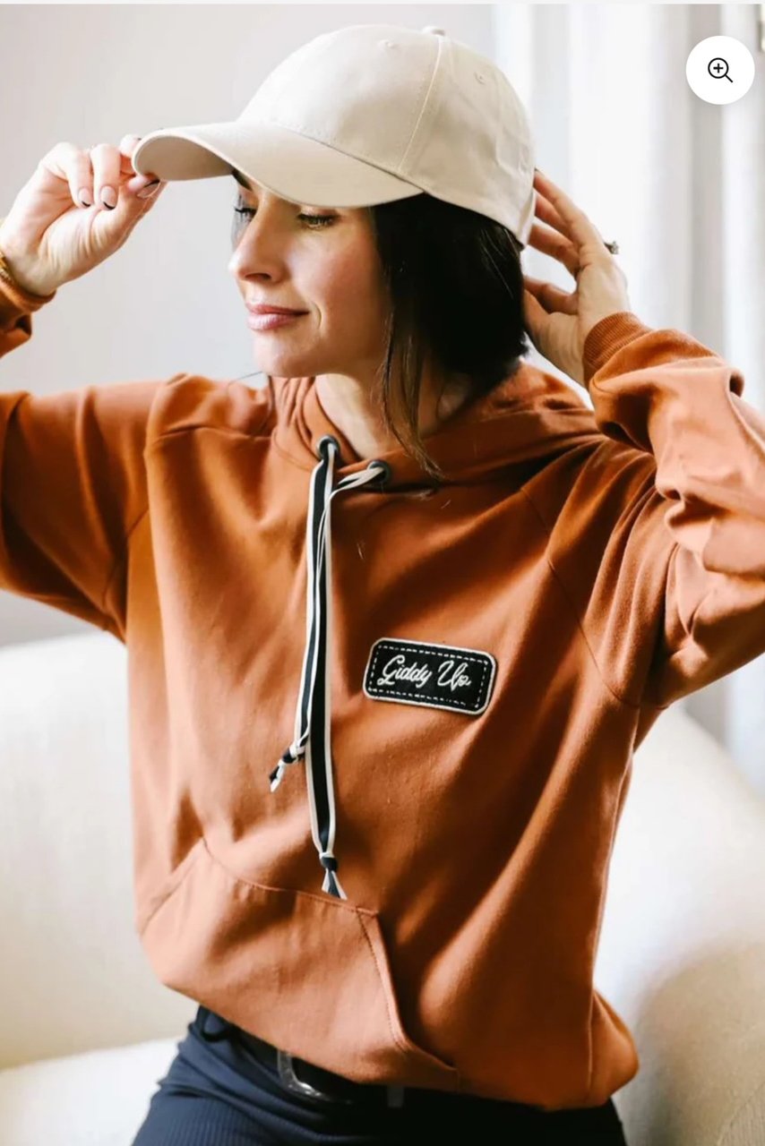 Street and Saddle Milton Menasco | Giddy Up Chenille Patch Hoodie In Rust - 2nd Round Equestrian