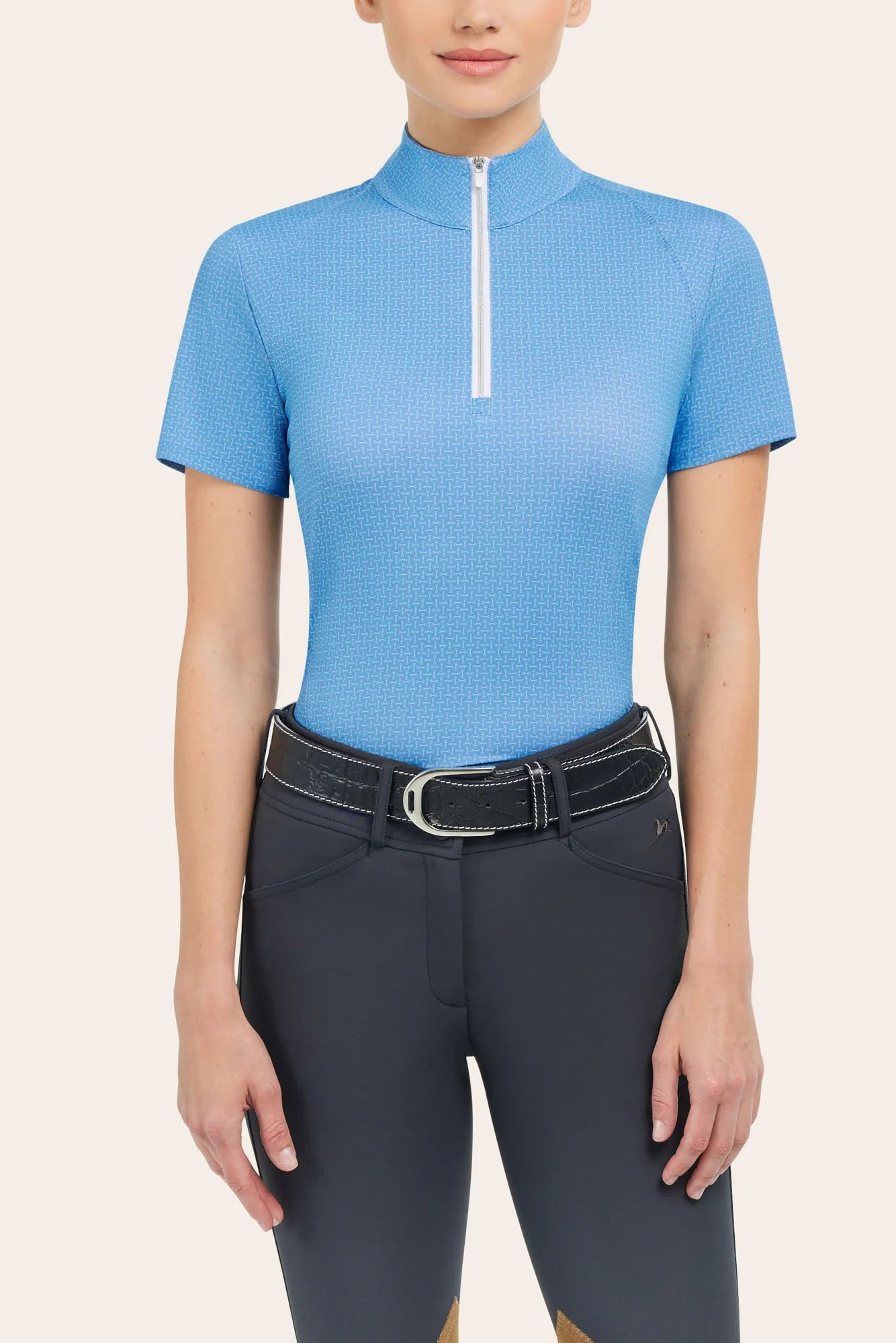 RJ Classics Lucy 1/4 Zip Shirt In Allure Blue Bit Microprint - 2nd Round Equestrian