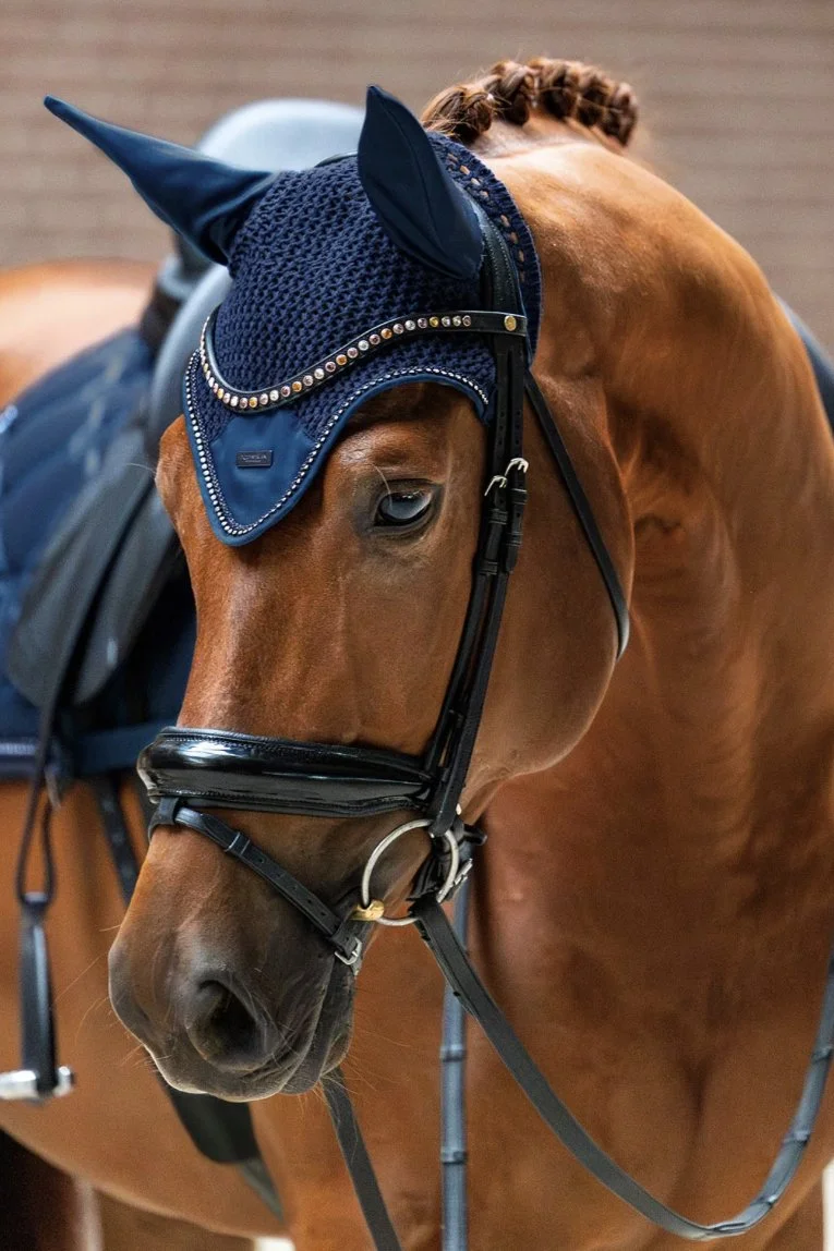 Equestrian Stockholm Ear Bonnet Modern Crystal In BLUE MEADOW
